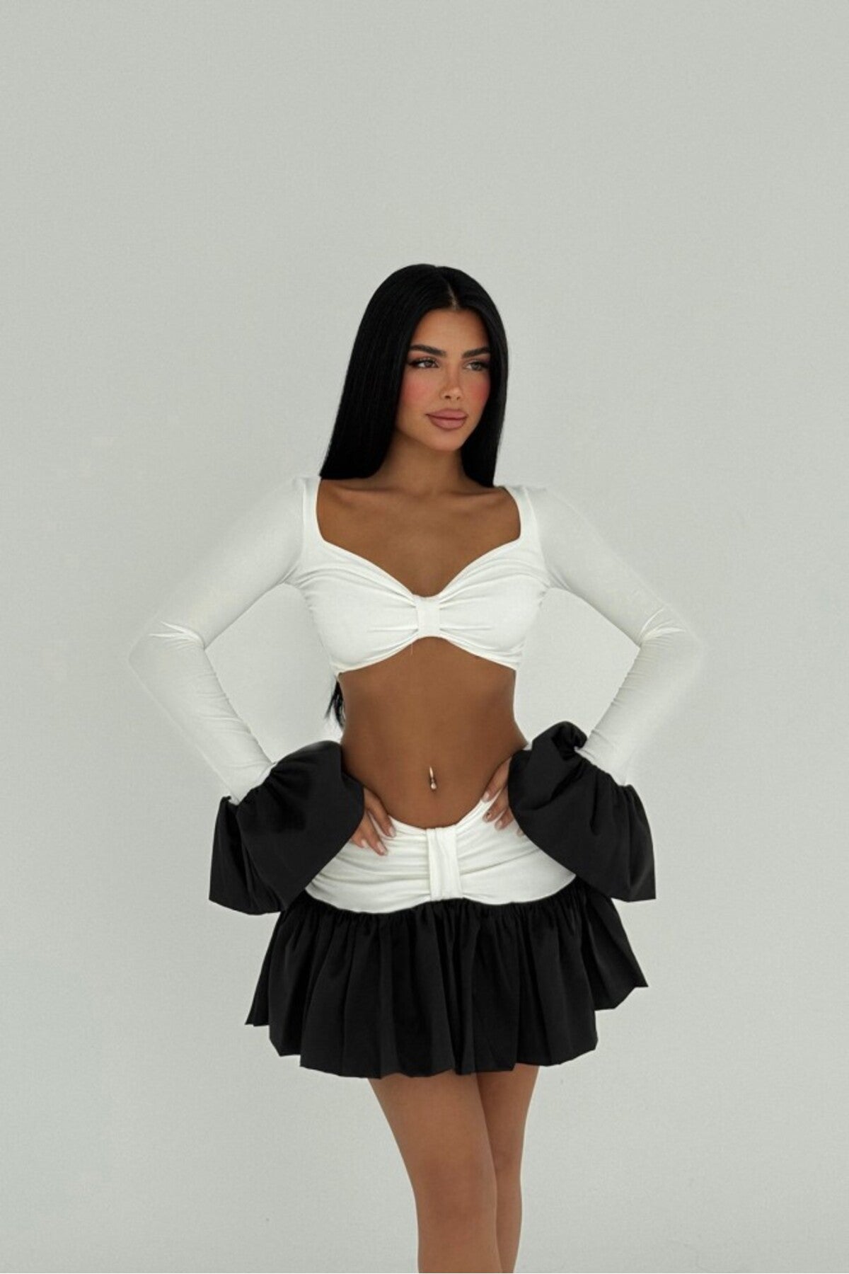 Beyaz Sparkly Etek Üst Takım ATE-2533