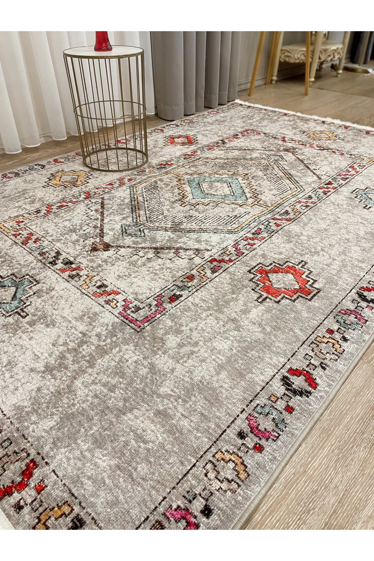 BEJ Renk Etnik Kilim Desen Yolluk Kaymaz Taban Halı