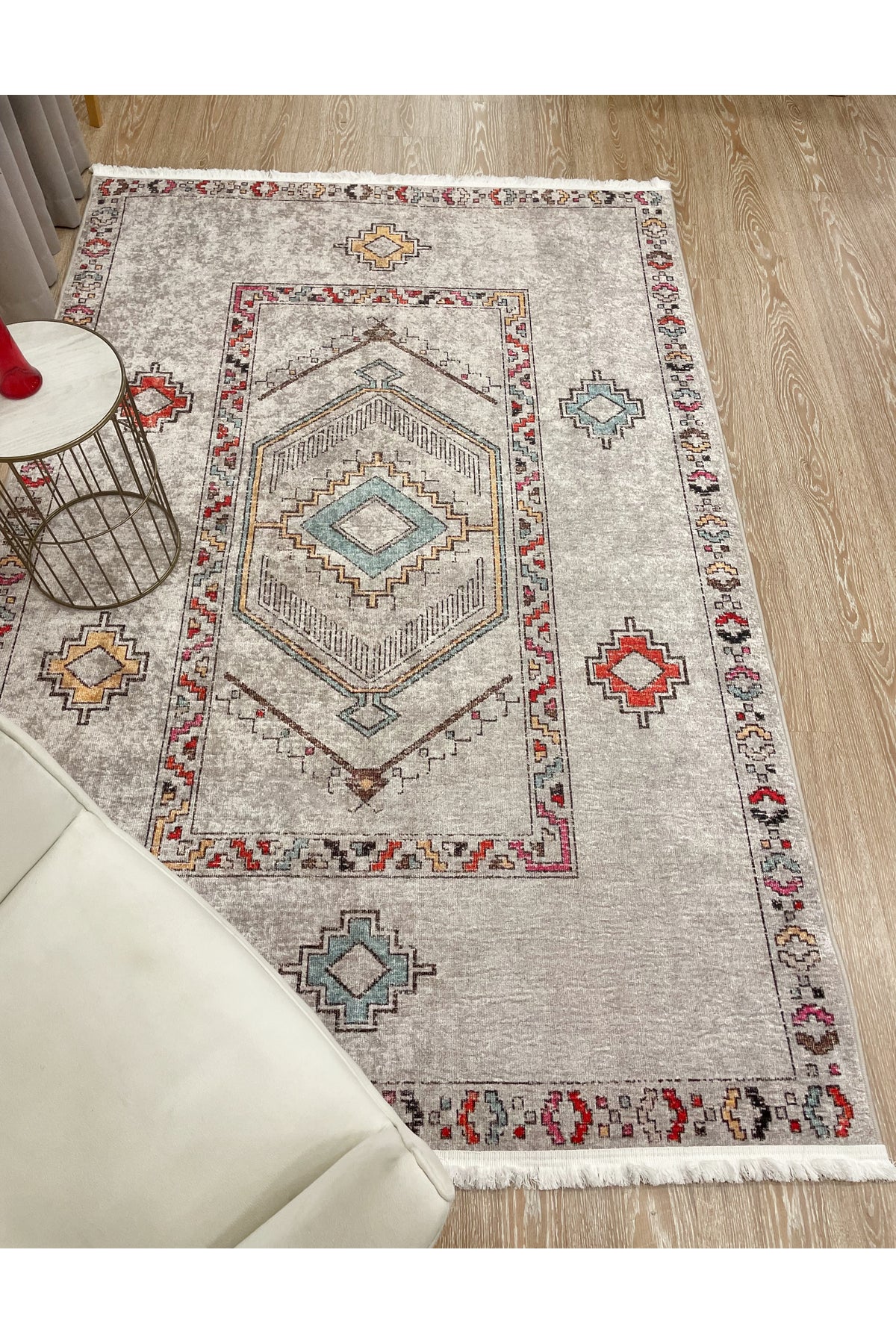 BEJ Renk Etnik Kilim Desen Yolluk Kaymaz Taban Halı