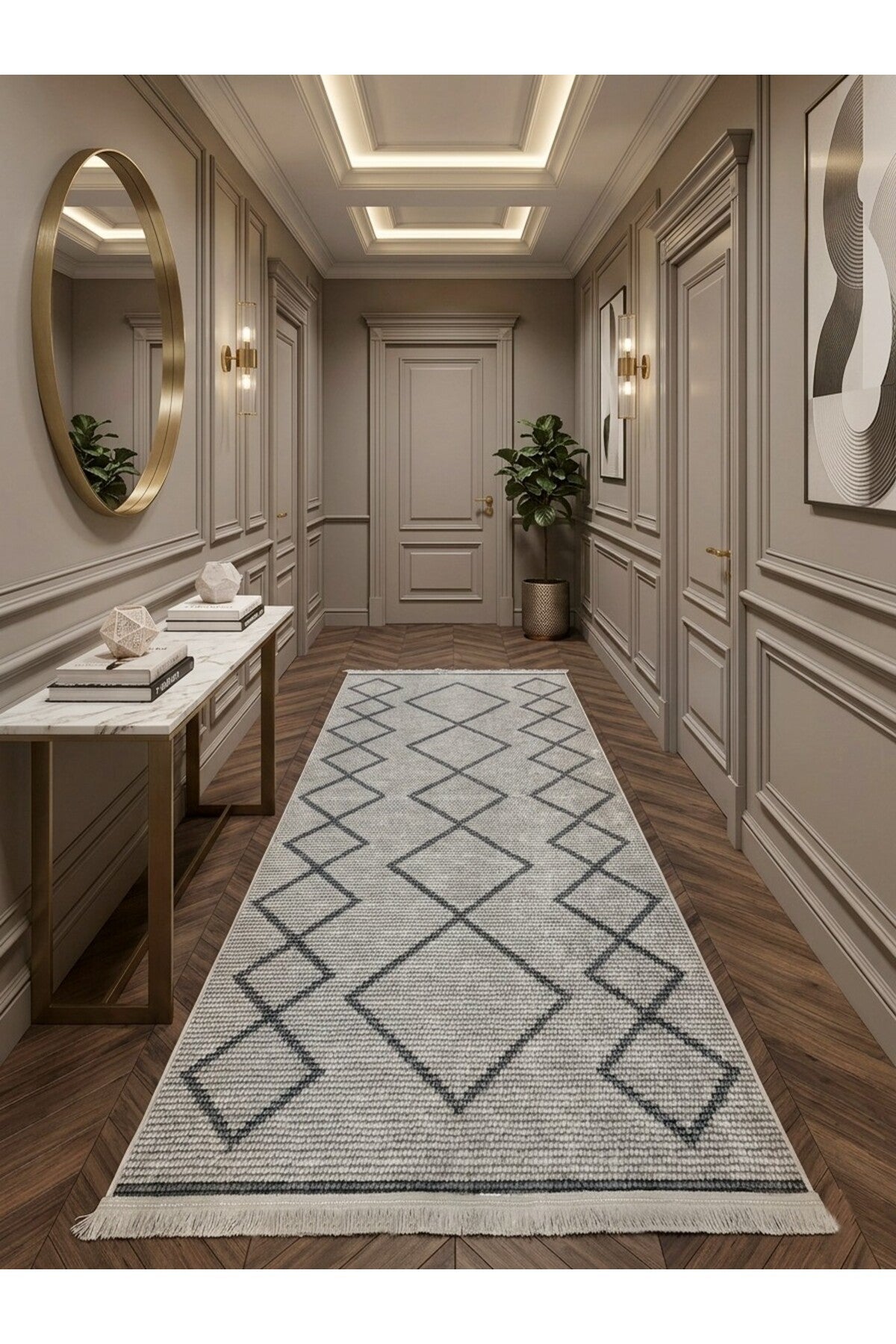 Geometrik Desen Lateks Taban Salon ve Yolluk Antre Halı