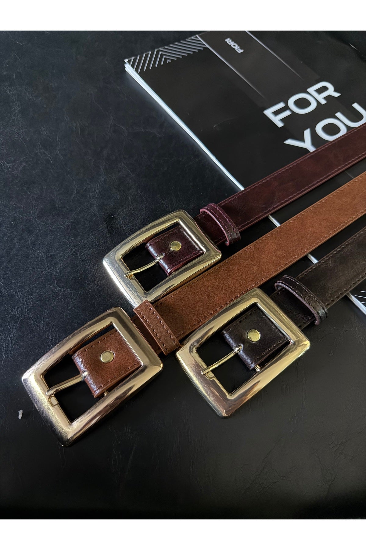 3^lü Kare Gold Tokalı Kadın Pantolon Kemeri, Ceket Kemeri, Elbise Kemeri, Gömlek Kemeri