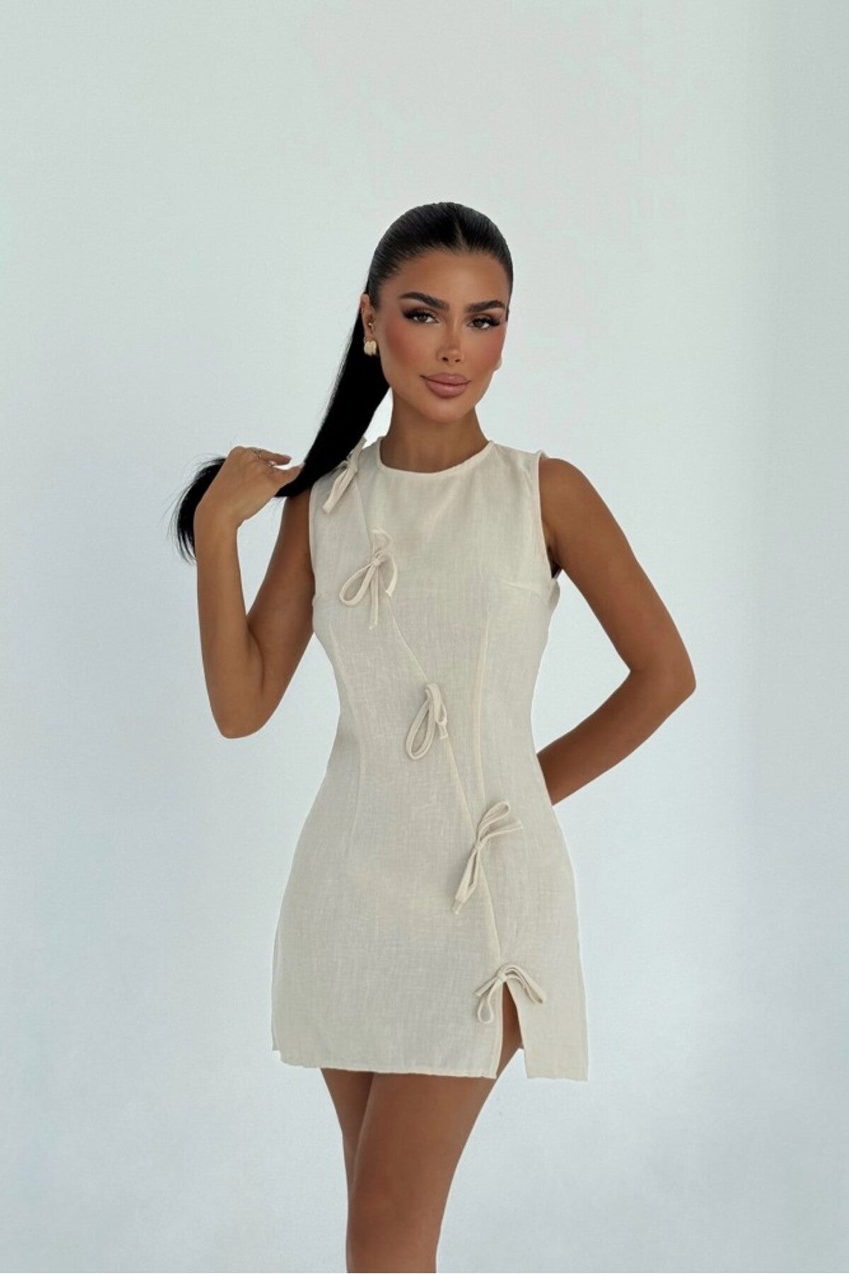 Bej Kathy Mini Fiyonklu Elbise ATE-3184