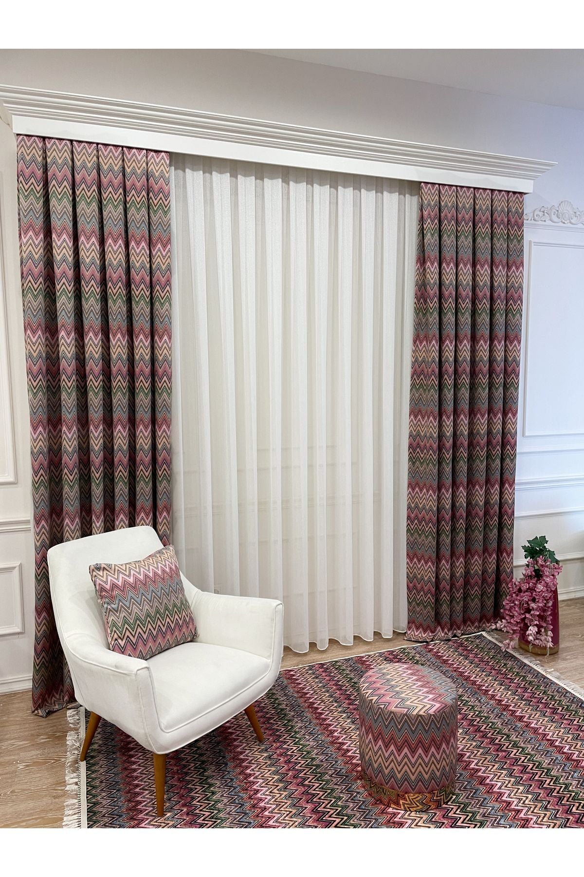 Zigzag Desenli 1/3 SIK PİLE Fon Perde