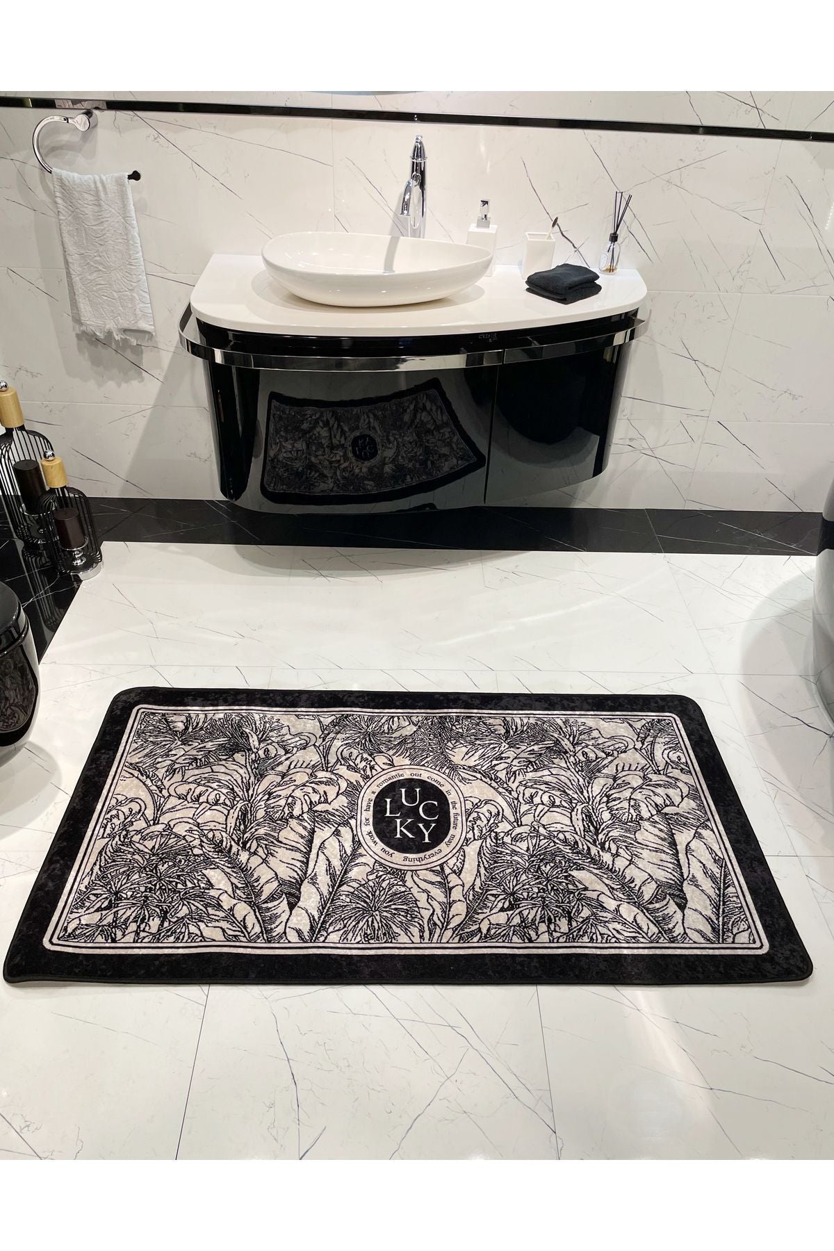 Tekli Çiçek Desenli Lucky Lateks Taban Banyo Paspas (60X100 ÖLÇÜ)