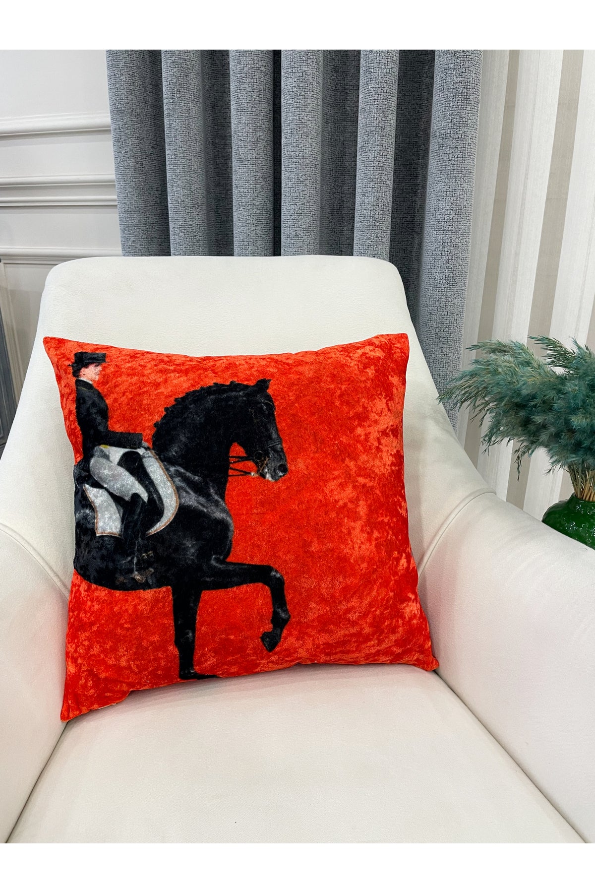 Turuncu Horse At Desenli Kırlent Kılıfı 45x45