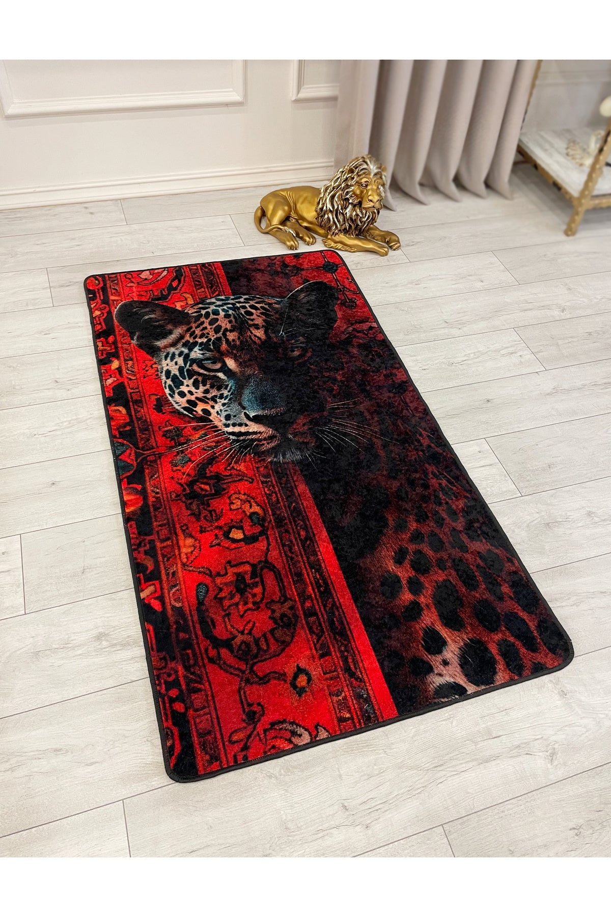Çita Desenli Kırmızı Dekoratif Lateks Halı