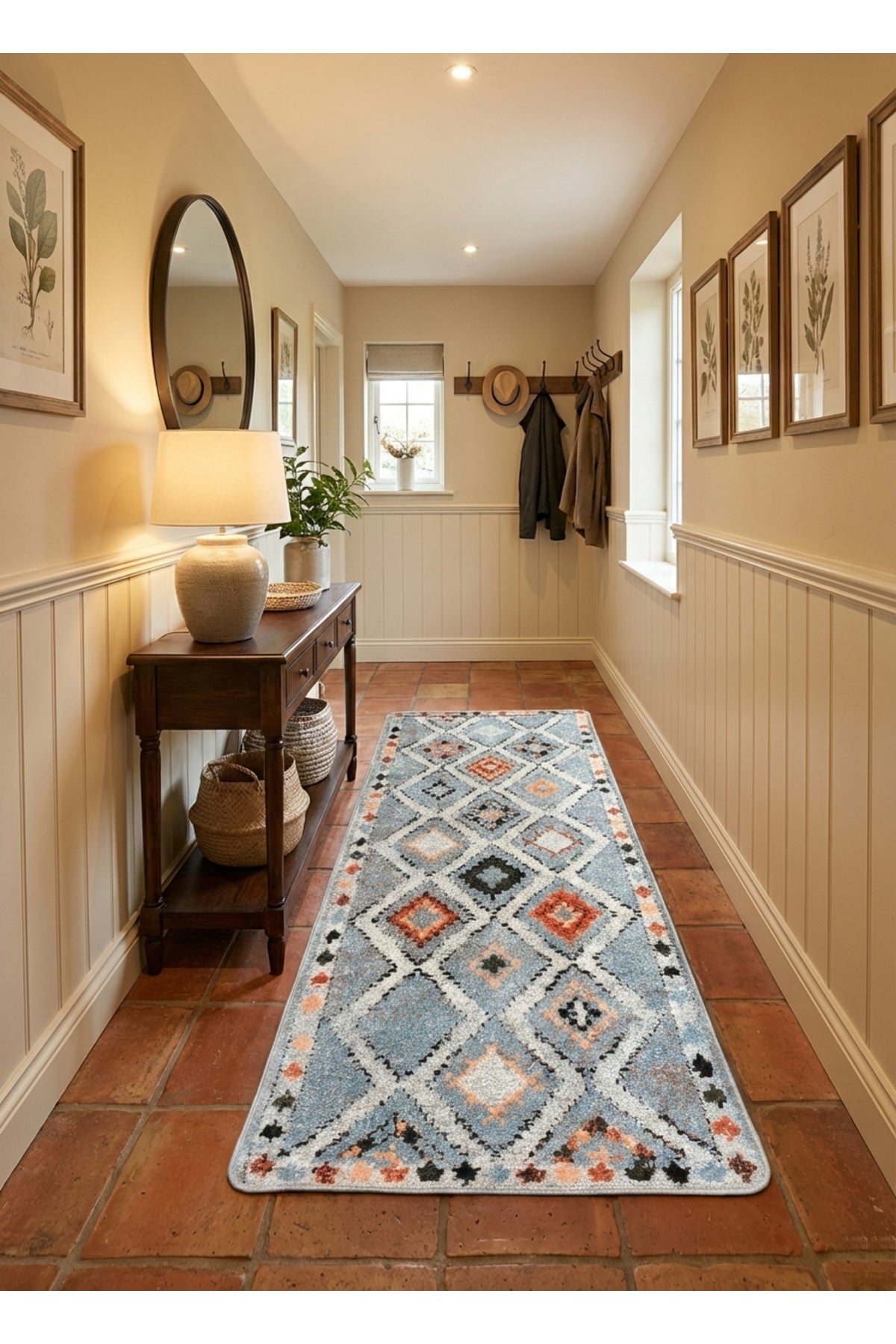Kilim Motifli Bohem Kaymaz Taban Yolluk Halı