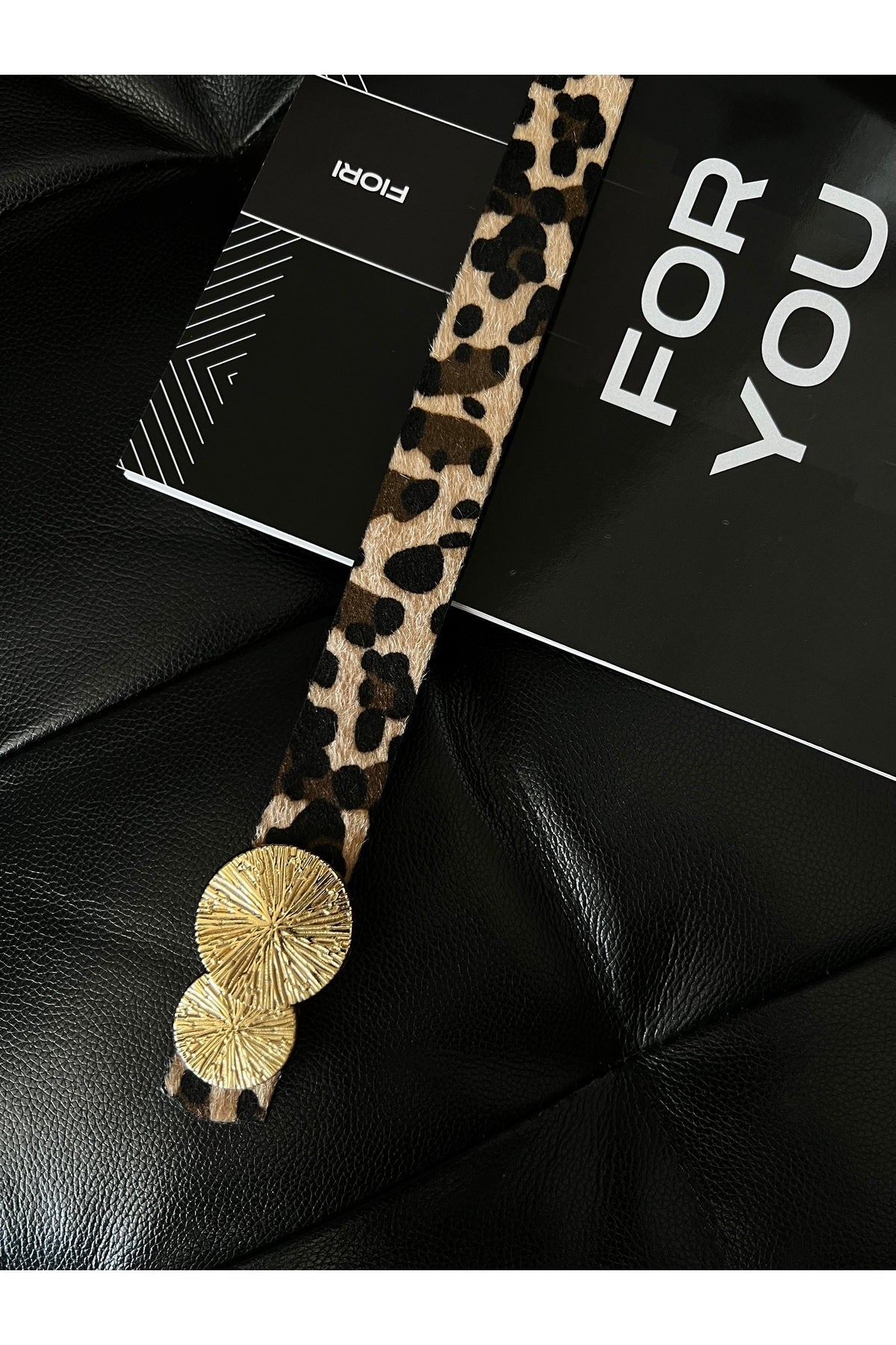 Yuvarlak Gold Toka Leopar Kadın Kemeri, Pantolon Kemeri, Ceket Kemeri, Elbise Kemeri, Gömlek Kemeri