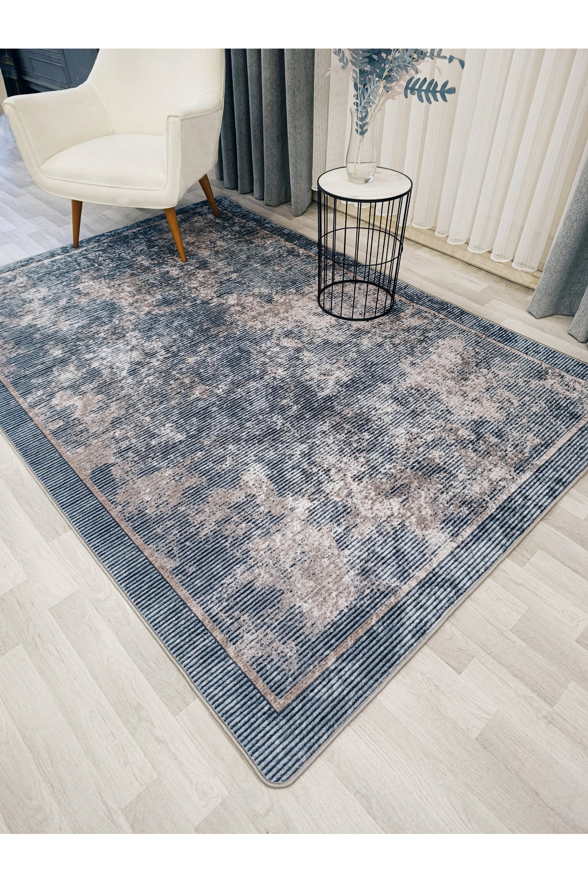 Vizon Kahverengi Geometrik Desen Kaymaz Taban Yolluk Halı