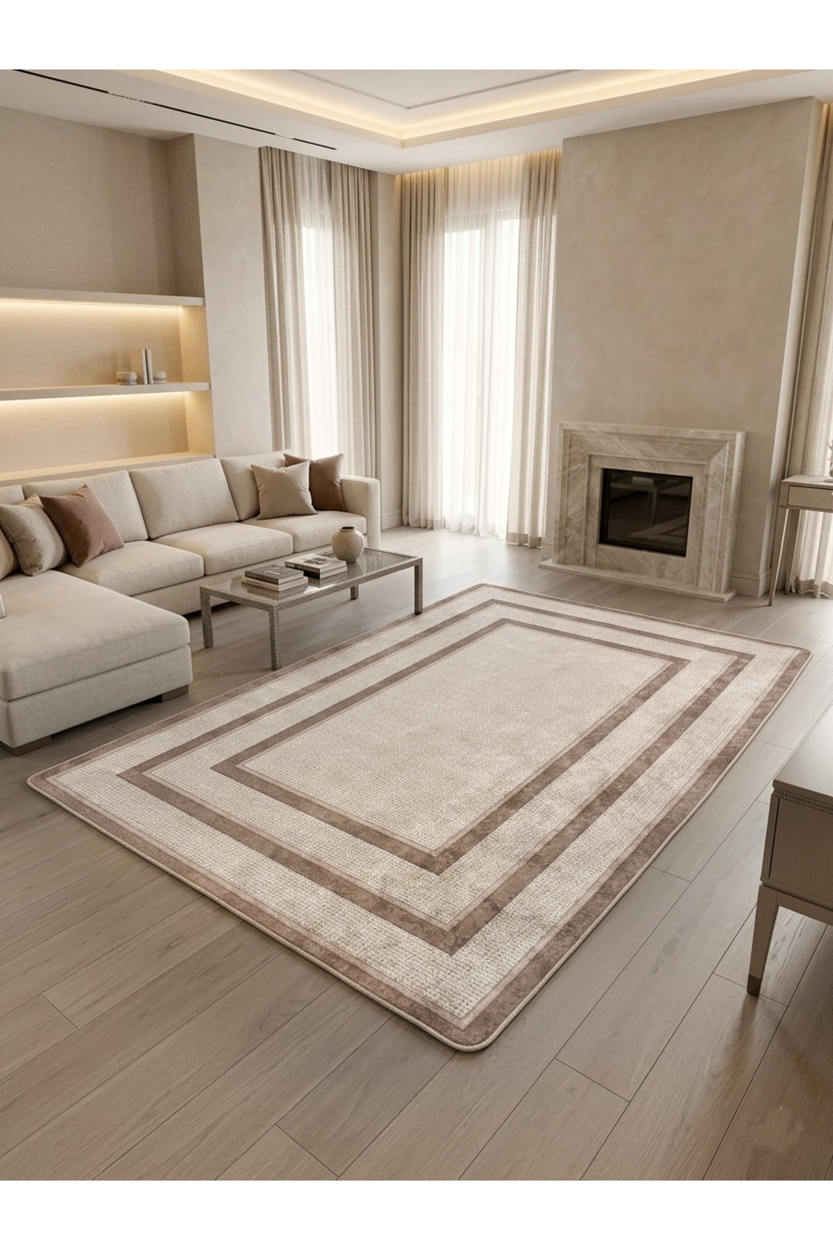 Hasır Jüt Sisal Görünümlü Bordürlü Modern Salon Yolluk Antre Halı