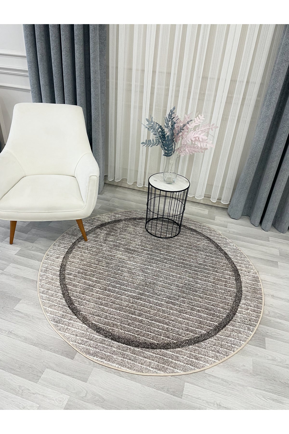 İskandinav Tarzı Kaymaz Taban Sisal Görünüm Daire Halı