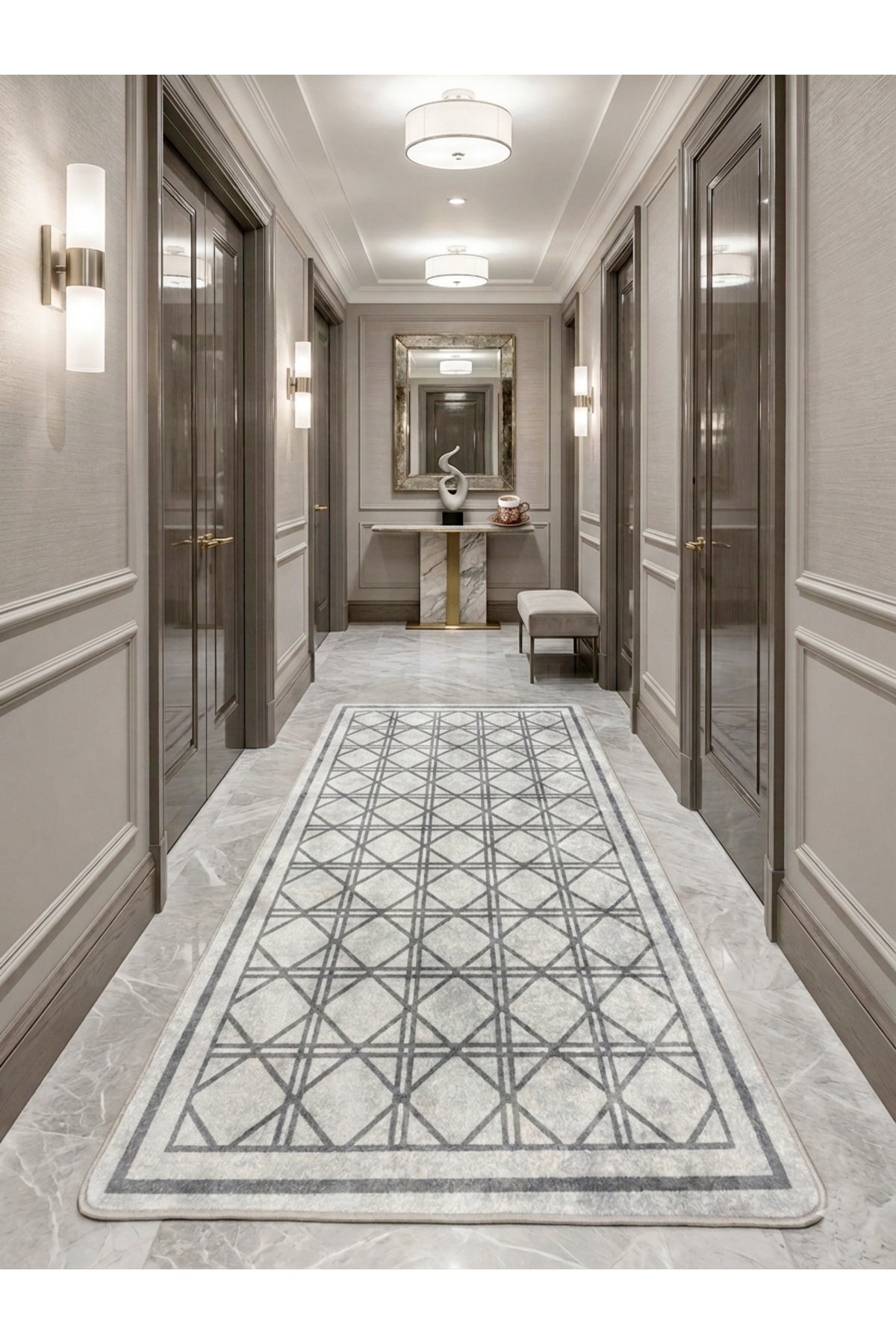 Geometrik Desen Lateks Taban Salon ve Yolluk Antre Halı