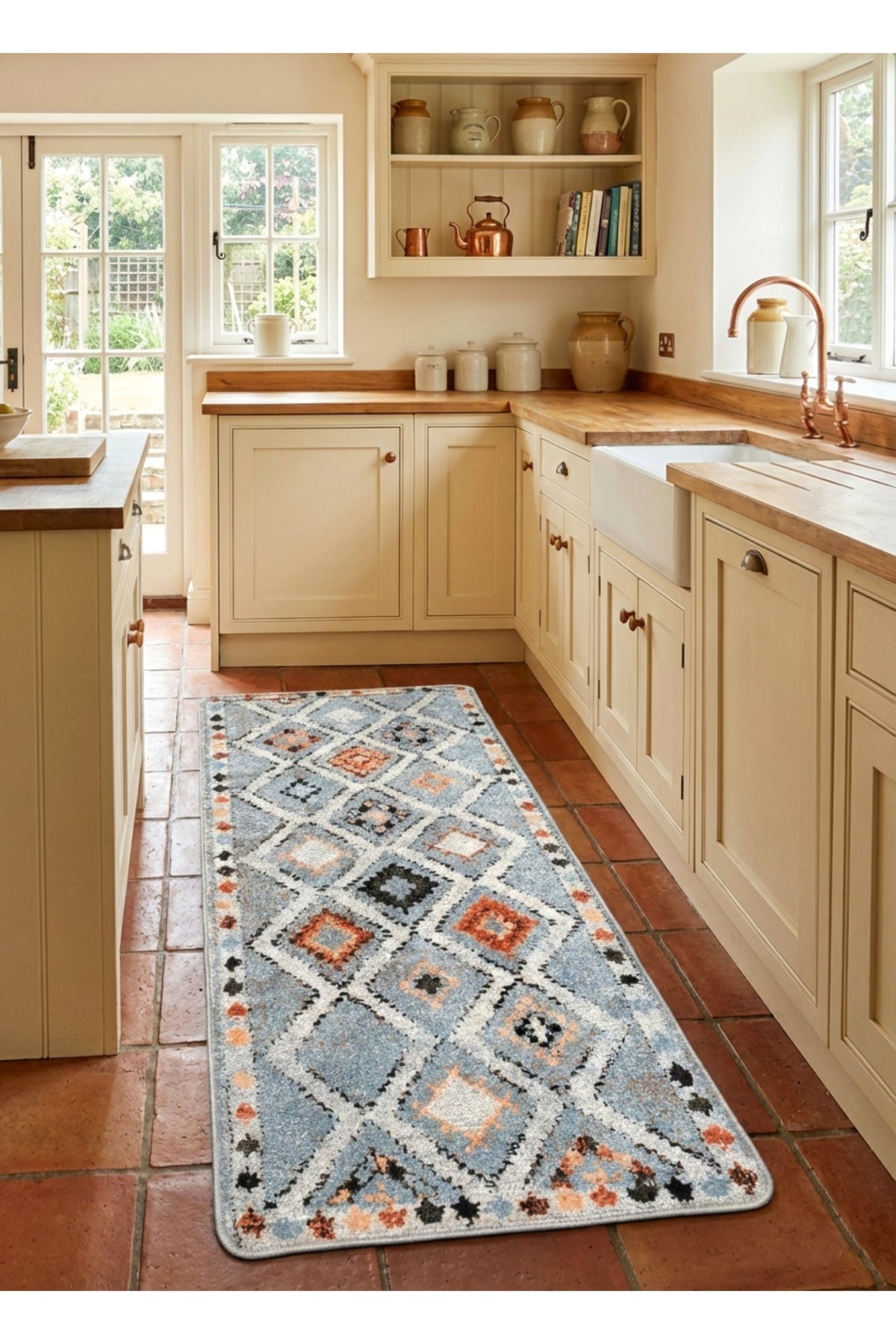 Kilim Motifli Bohem Kaymaz Taban Yolluk Halı