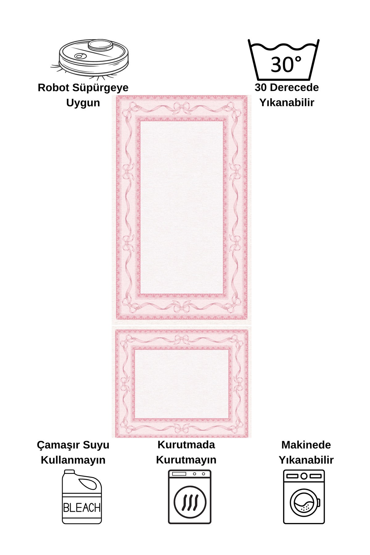 2'li Fiyonklu Bordürlü Lateks Taban Banyo Paspası (60x100-60x50)