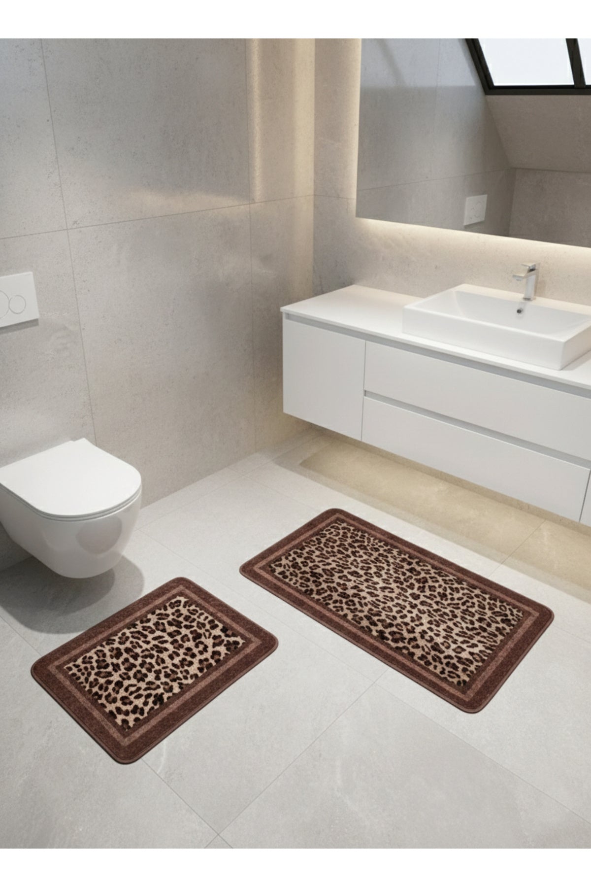 Lepoar Desenli 2 li Deri Taban Banyo Paspas (60x100 - 60x50)