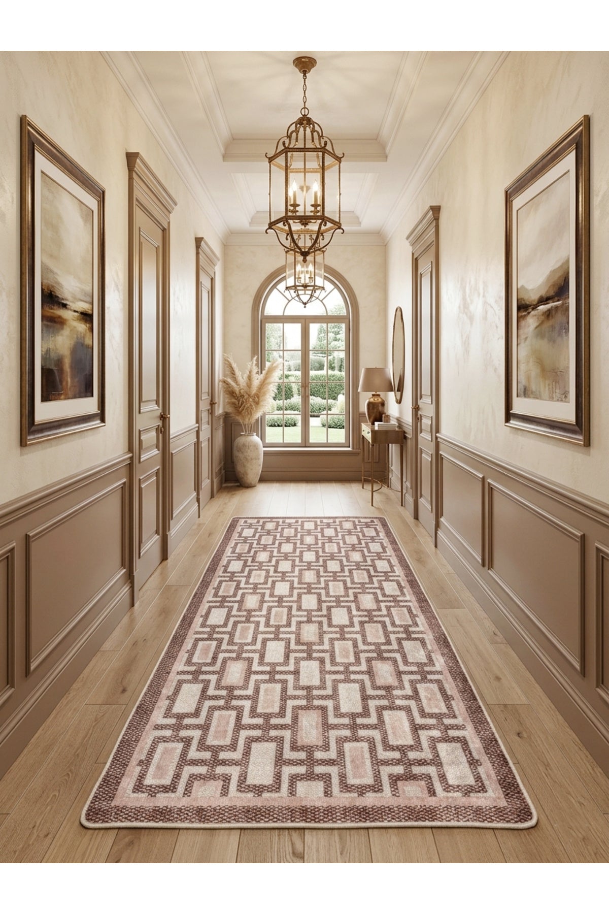 Geometrik Desen Modern Lateks Taban Salon Yolluk Antre Halı