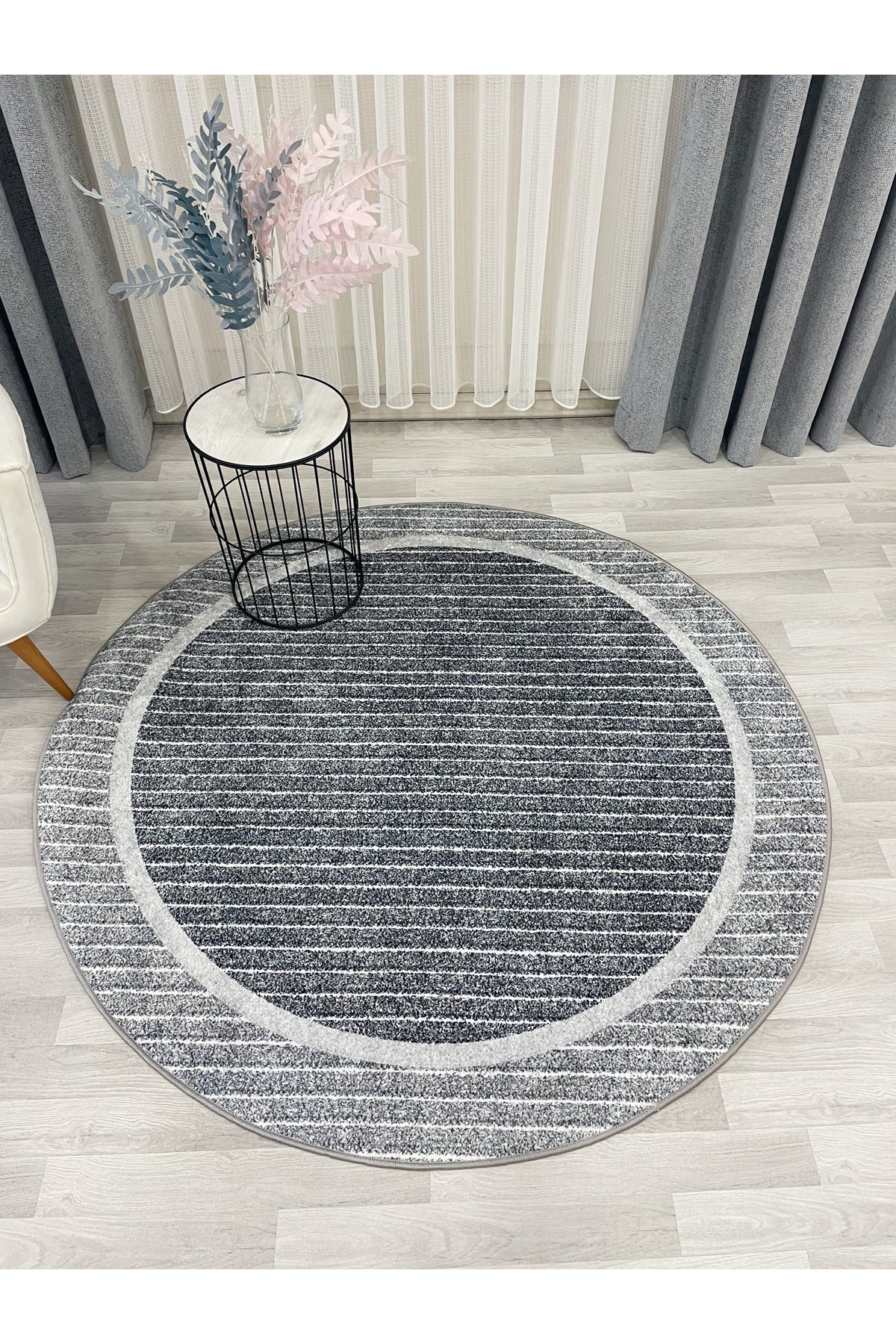 İskandinav Tarzı Kaymaz Taban Sisal Görünüm Daire Halı