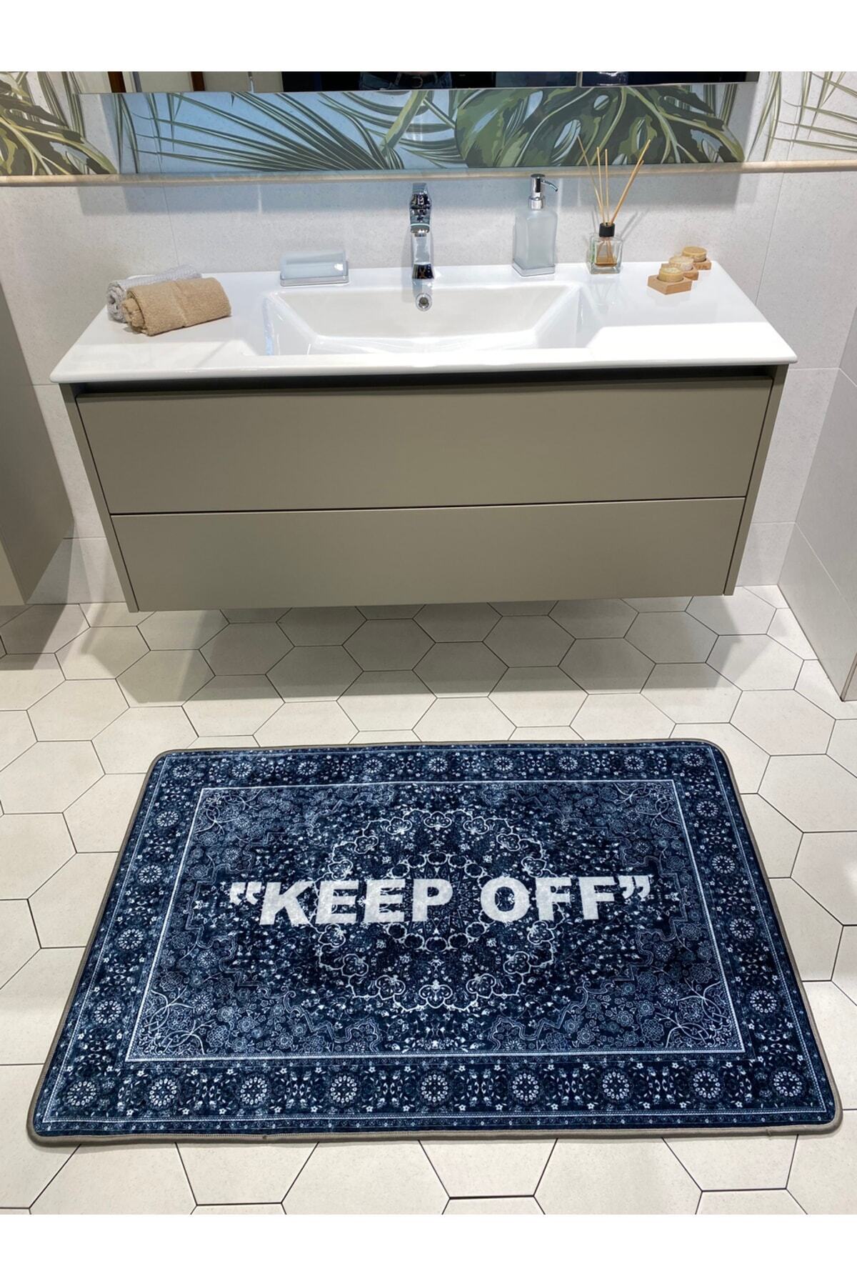 Keep Off Tekli Lateks Kaymaz Taban Su Geçirmez Banyo Paspas Takımı (80x120) Lacivert