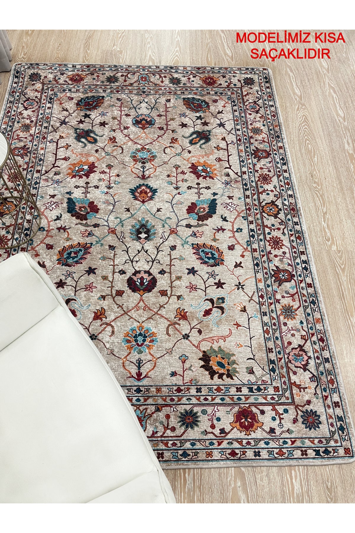 Gri Renk Vintage Çiçekli Oval Lateks Kaymaz Taban Halı