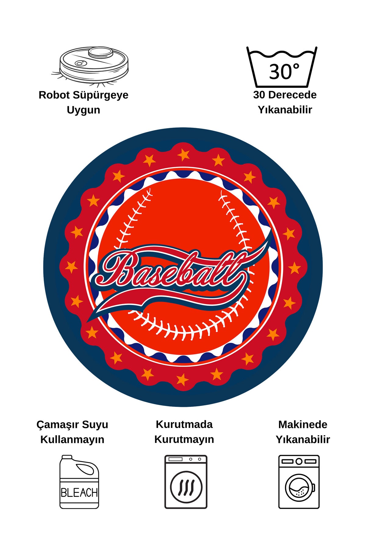 Baseball Lateks Taban Kırmızı-Lacivert Renk Çocuk-Genç Odası Halısı