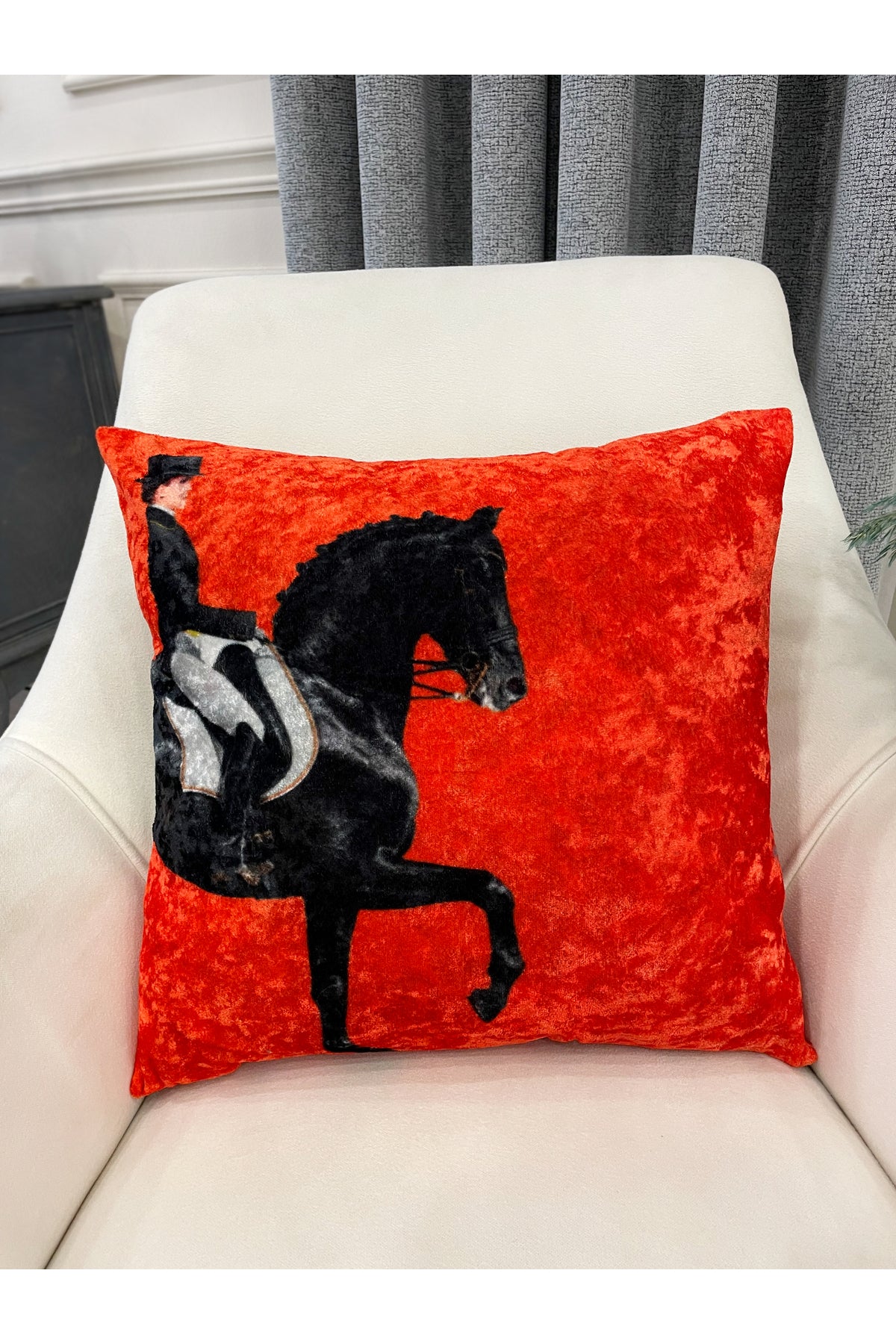 Turuncu Horse At Desenli Kırlent Kılıfı 45x45