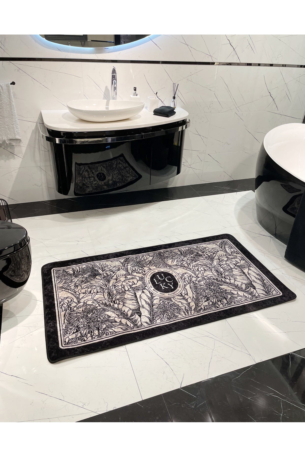 Tekli Çiçek Desenli Lucky Lateks Taban Banyo Paspas (60X100 ÖLÇÜ)
