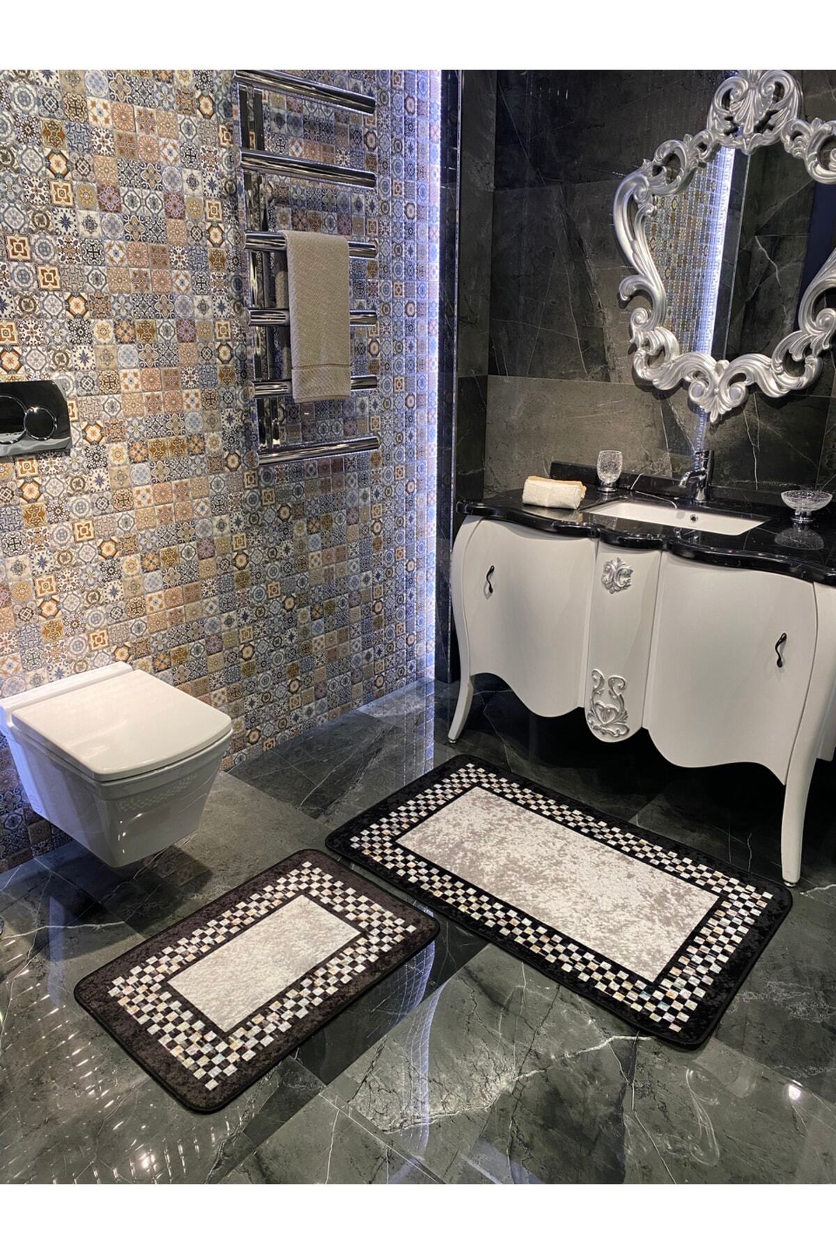 Lateks Taban Saçaksız (70X110 - 70X50) Ikili Banyo Paspas Takımı