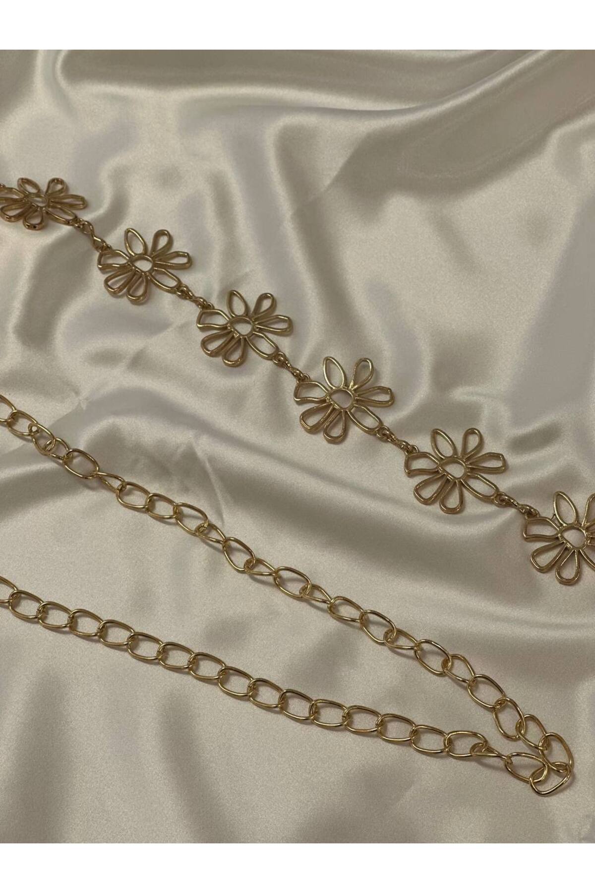 Papatya Gold Detaylı Kadın Bel Zinciri Bel Kemeri,Elbise Kemeri,Etek Kemeri,Pantolon Kemeri