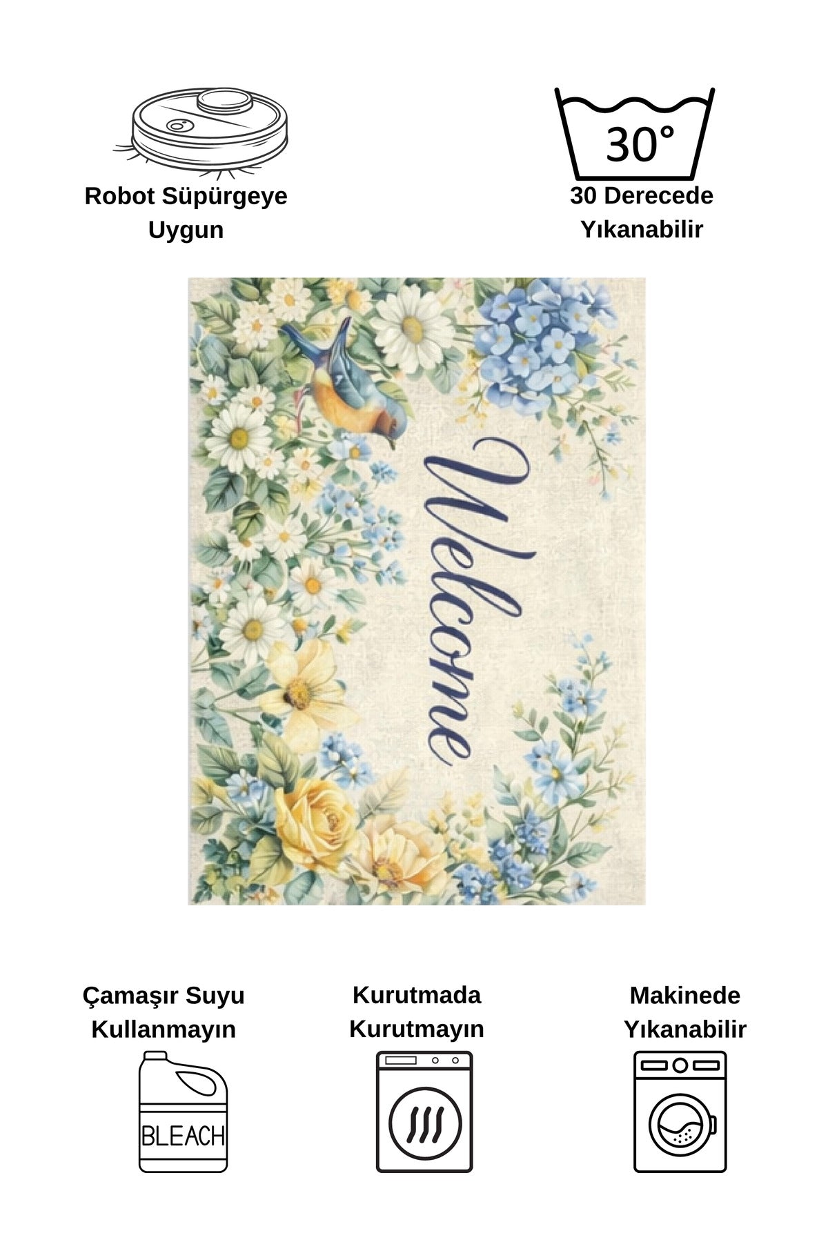 Dekoratif Welcome Yazılı Kapı Önü Paspası (Ebat 50x70)