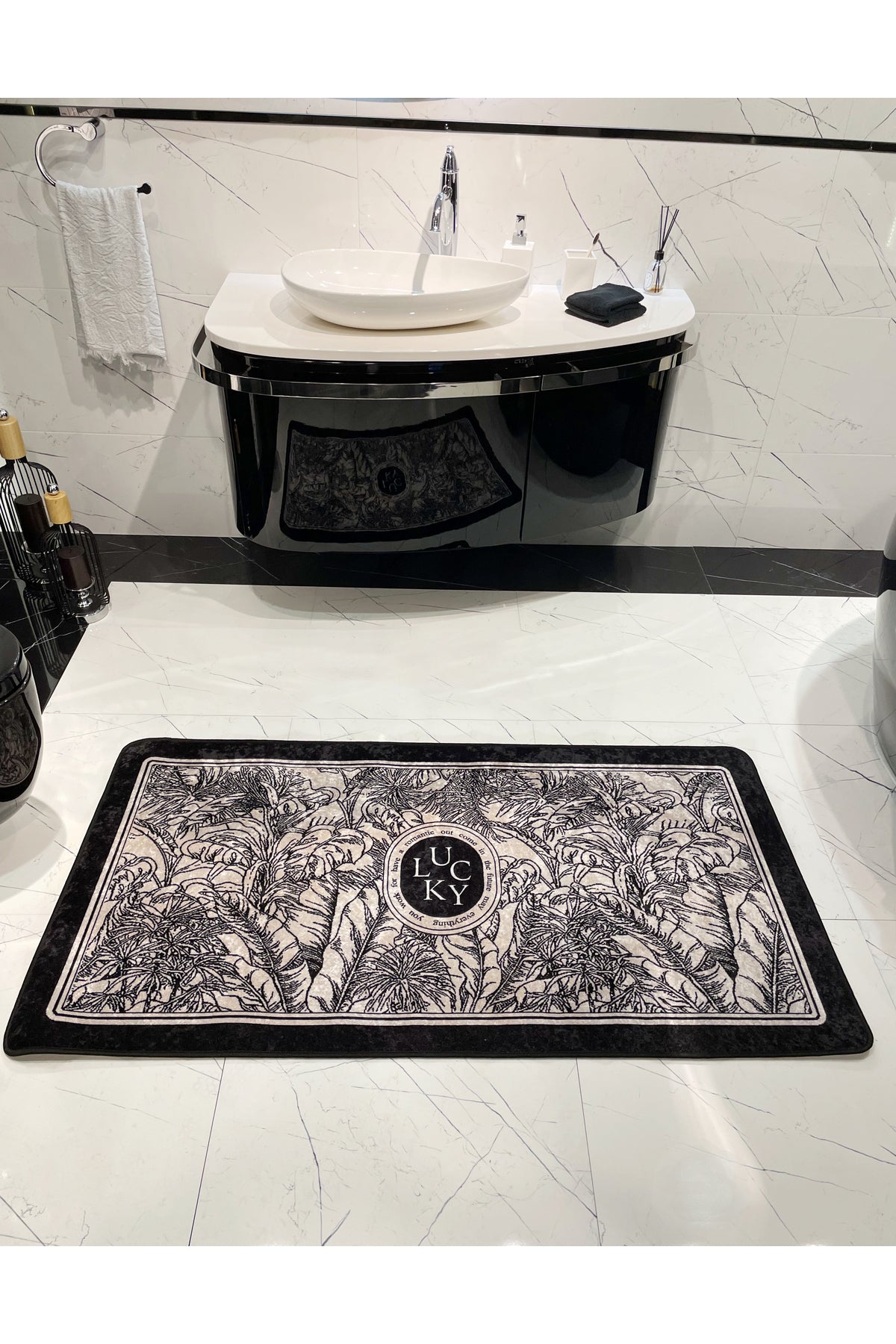 Tekli Çiçek Desenli Lucky Lateks Taban Banyo Paspas (60X100 ÖLÇÜ)