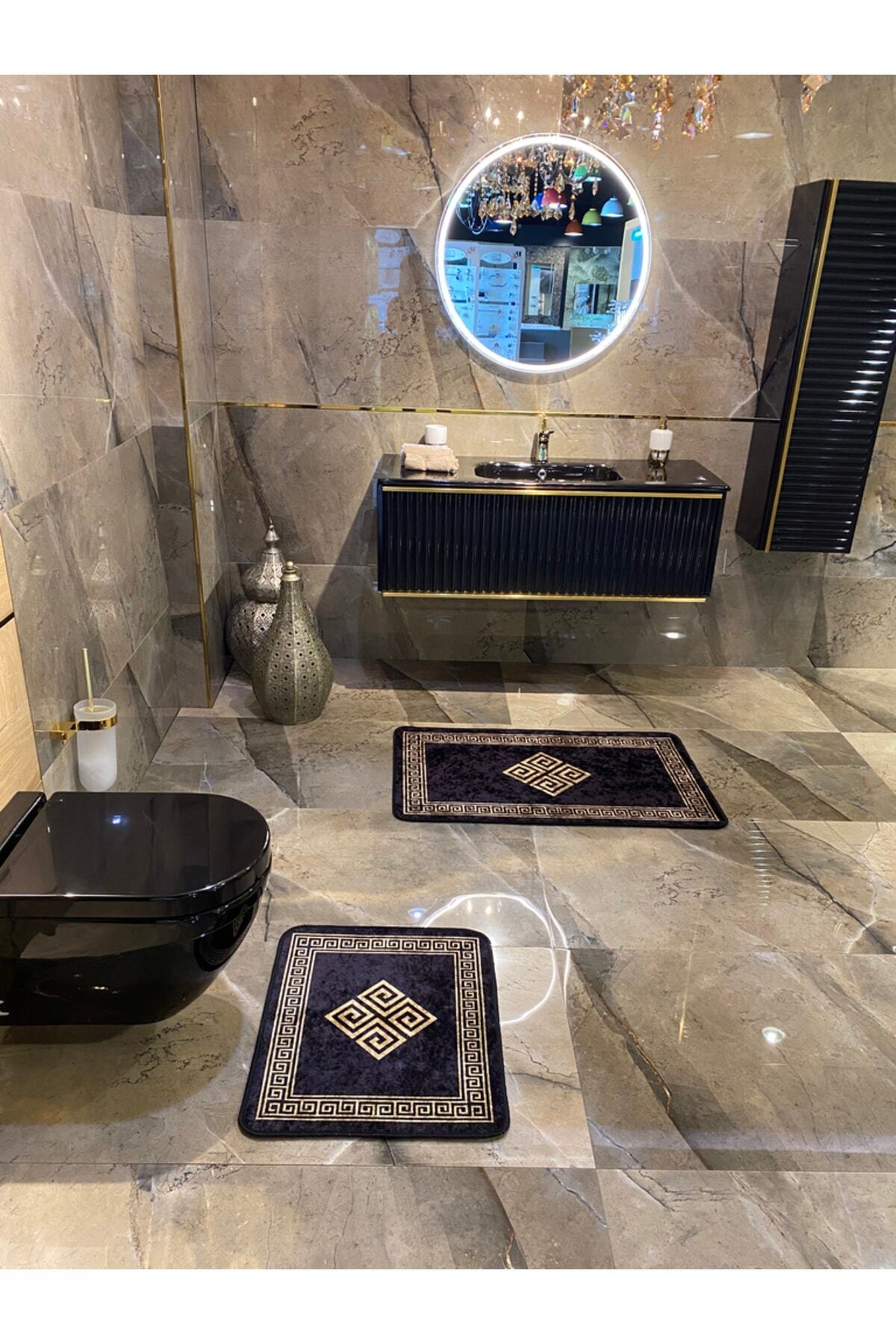 Losarina 2'li Lateks Taban Banyo Paspas Takımı (60X100 - 60X50) Gri