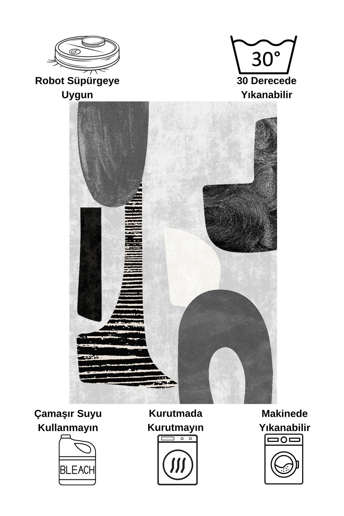 Gri Renk Soyut Görünümlü Modern Halı