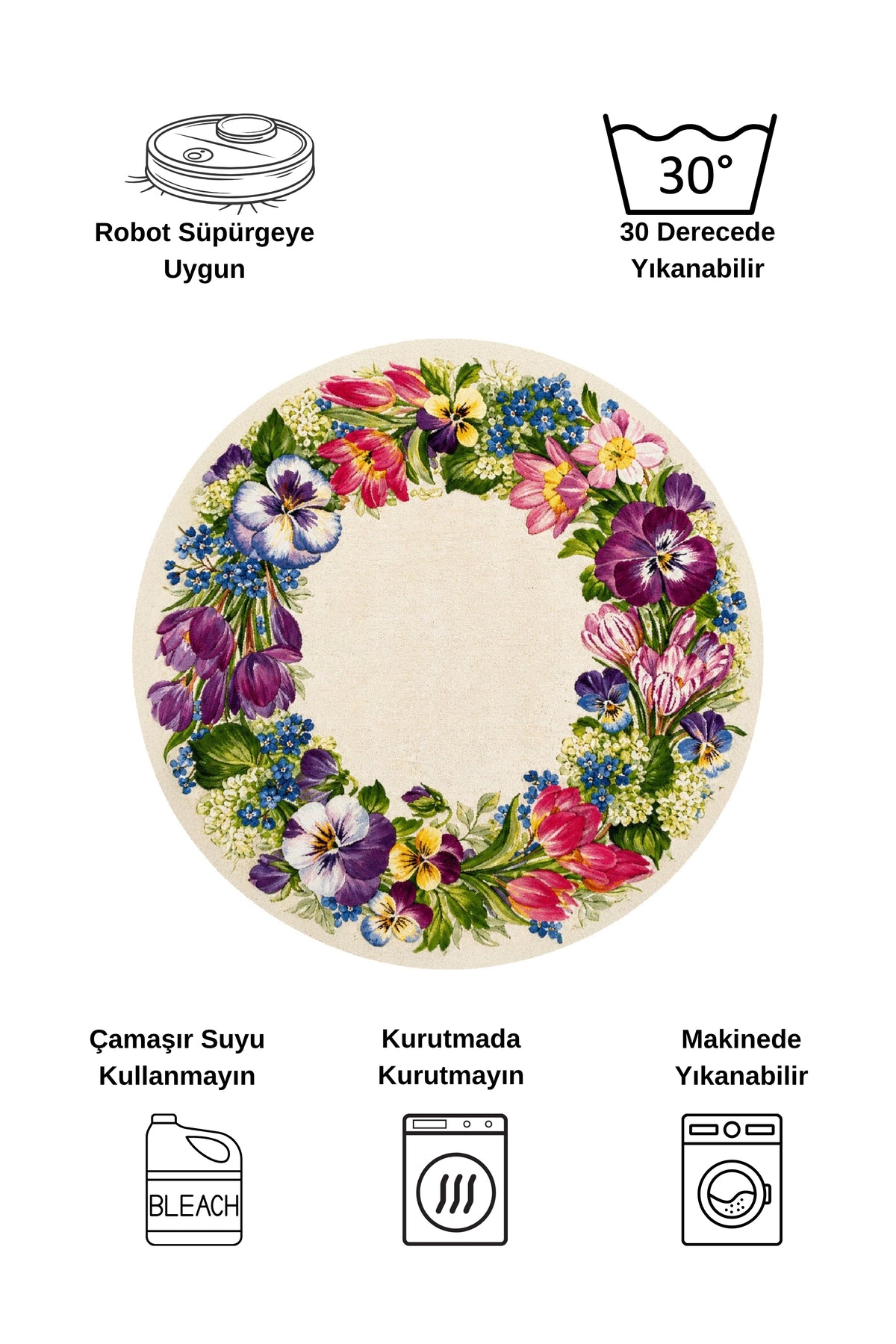 Floral Çiçek Desenli Lateks Taban Antre Mutfak Halısı