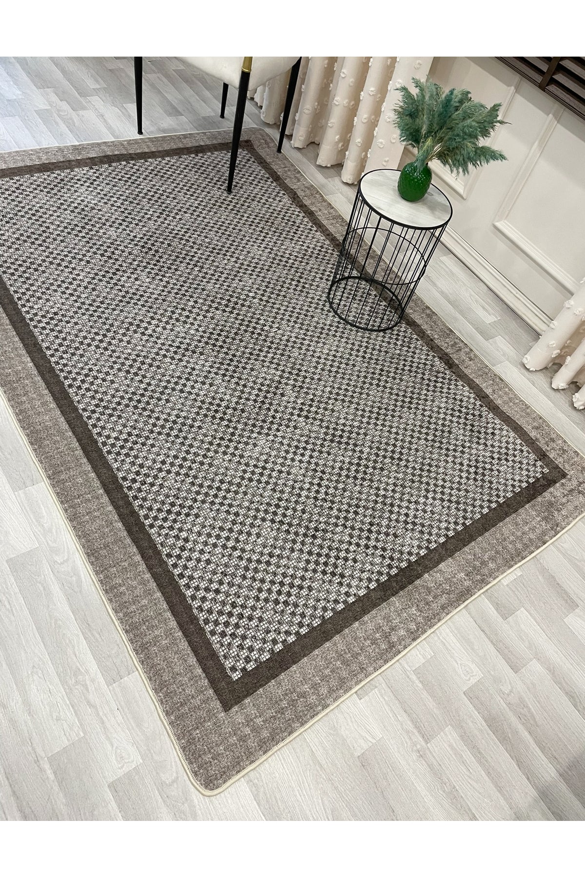 GRİ Jüt Sisal Görünüm Bordürlü Kaymaz Taban Yolluk Mutfak Halı