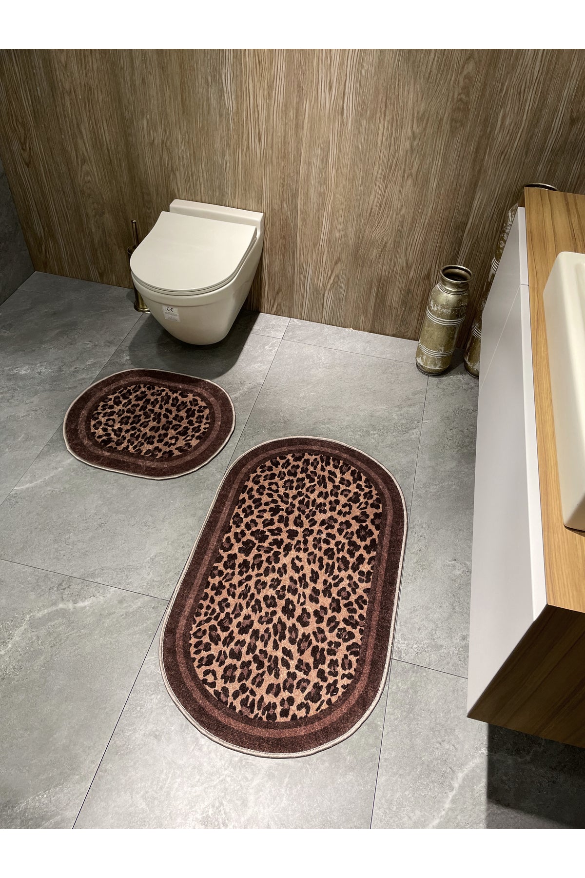 Lepoar Desenli 2 li Deri Taban Oval Banyo Paspas (60x100 - 60x50)