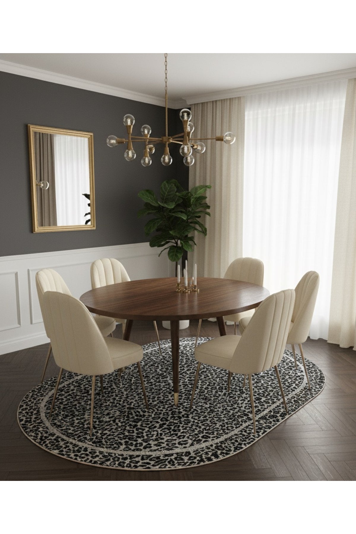 Leopar Desenli Oval Lateks Deri Halı
