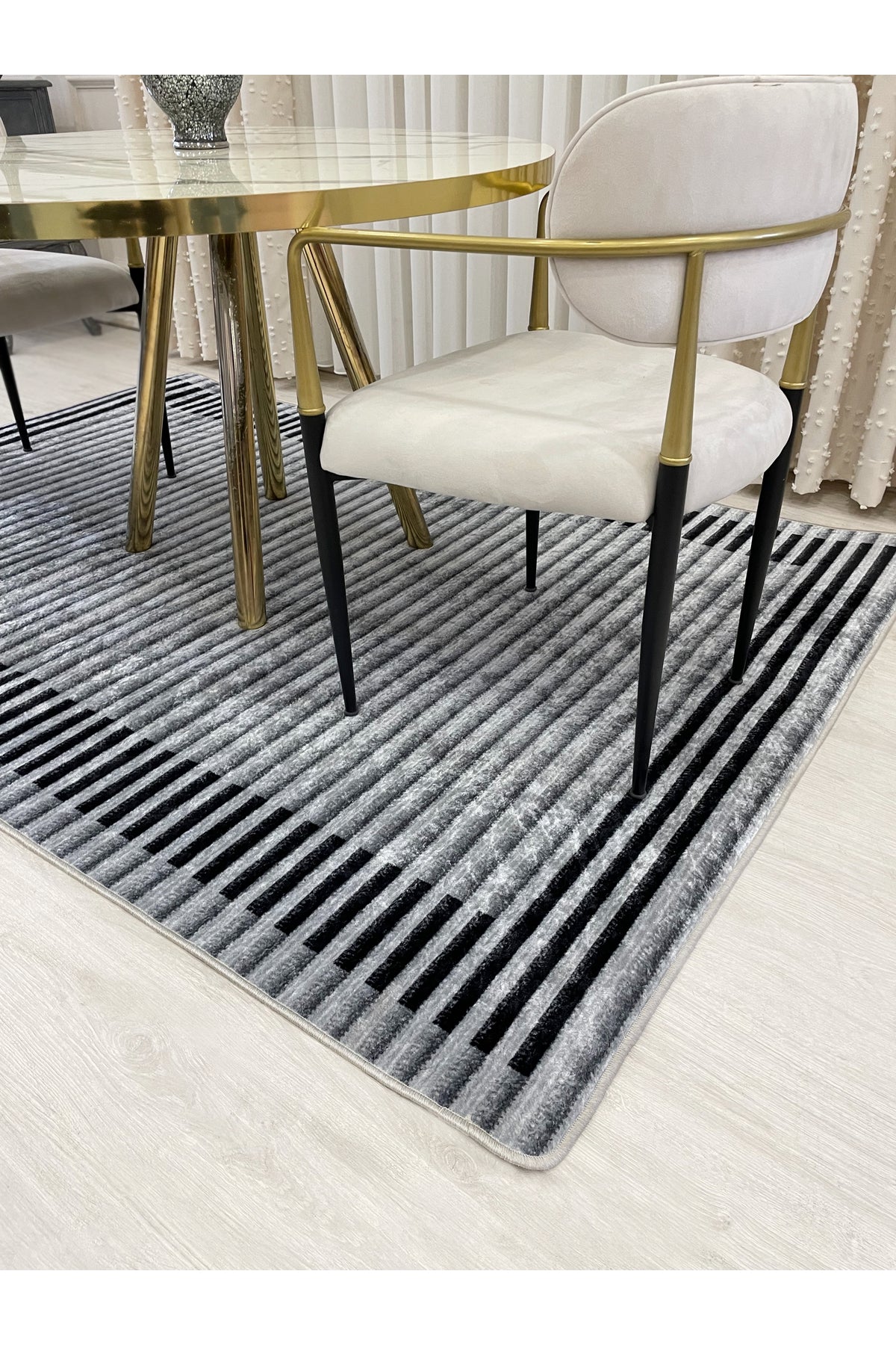 GRİ Renk Çizgi Desenli Kaymaz Taban Sisal Görünüm Yolluk Halı