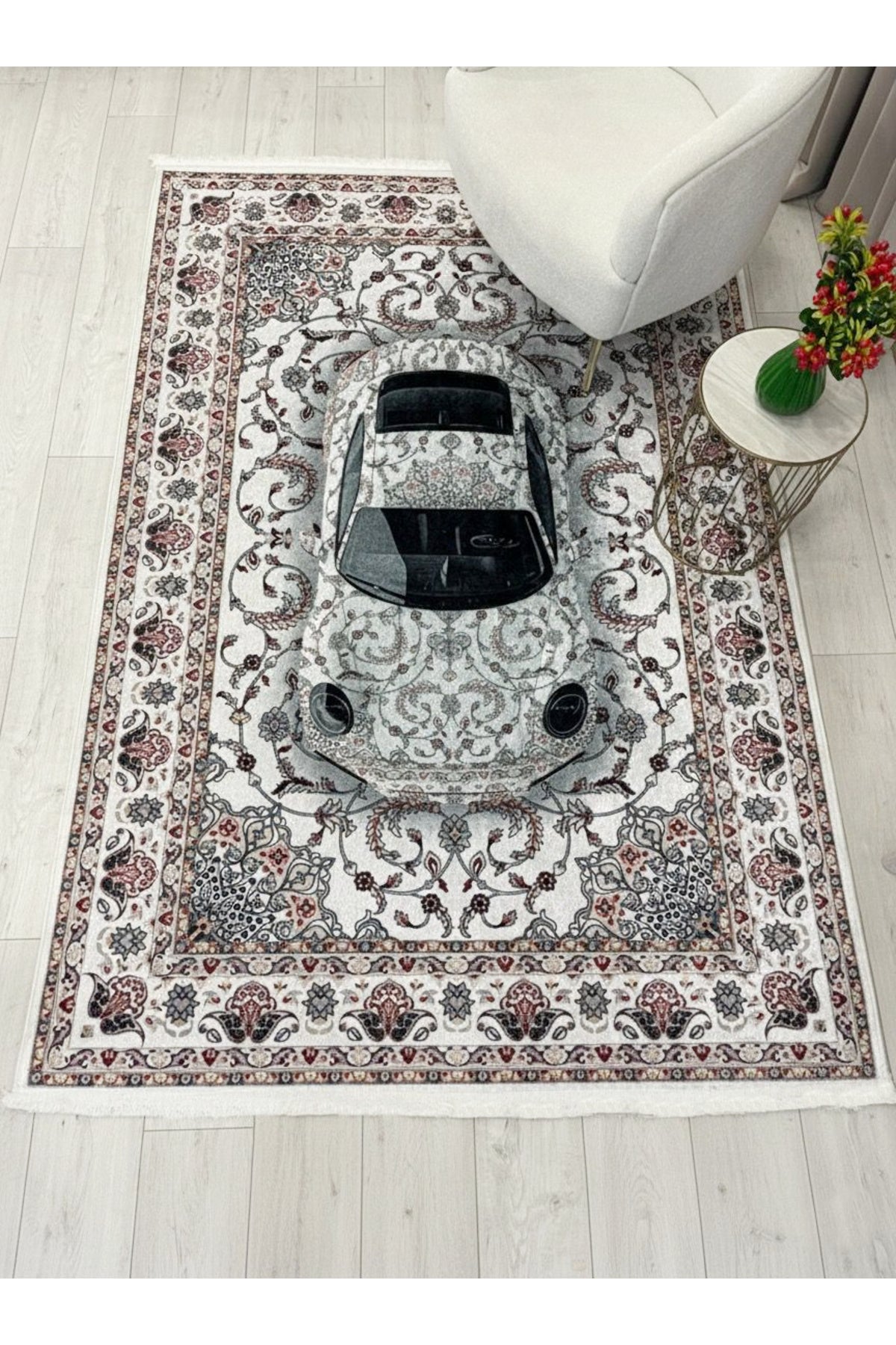 Vintage Araba Desenli Lateks Taban Halı