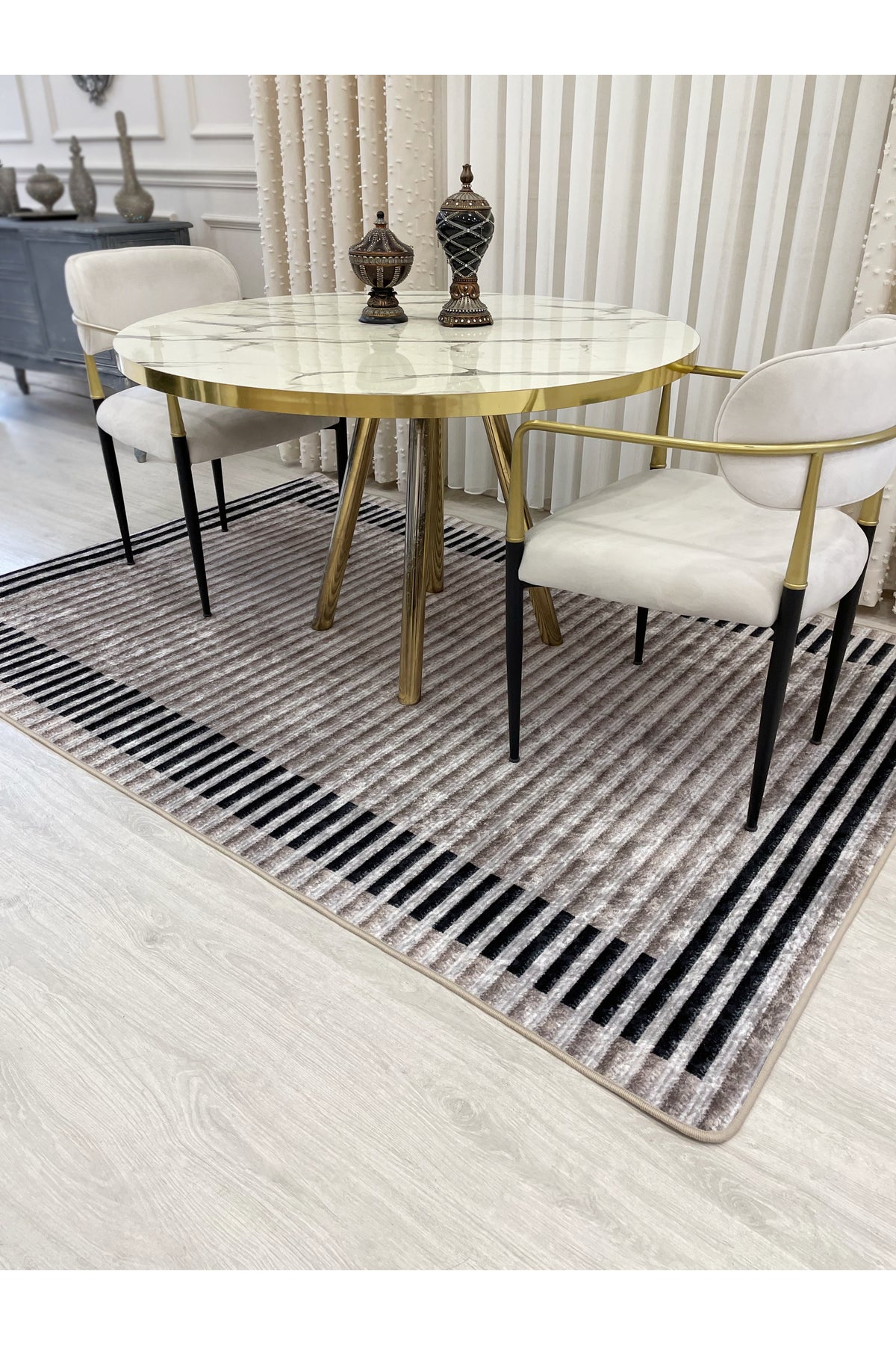 GRİ Renk Çizgi Desenli Kaymaz Taban Sisal Görünüm Yolluk Halı