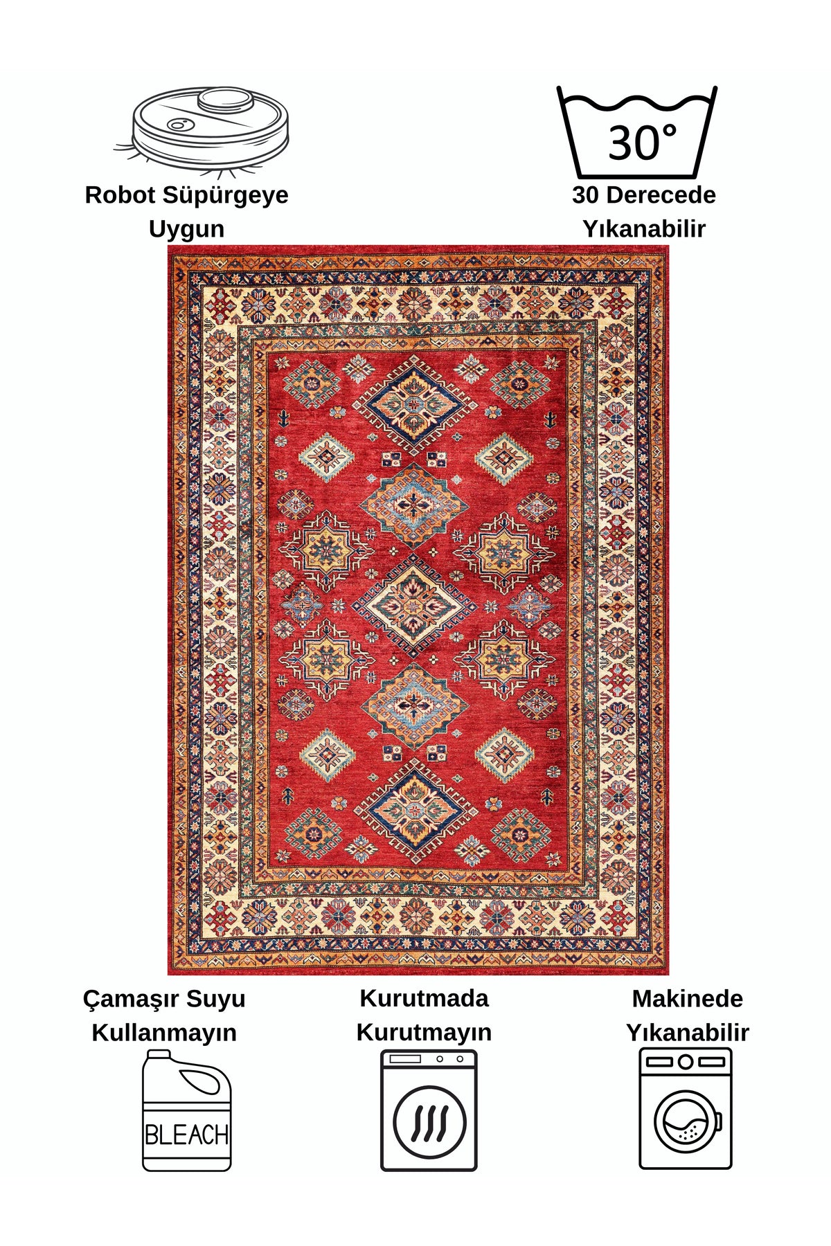 Kilim Motifli SAÇAKLI Klasik Kaymaz Taban Halı