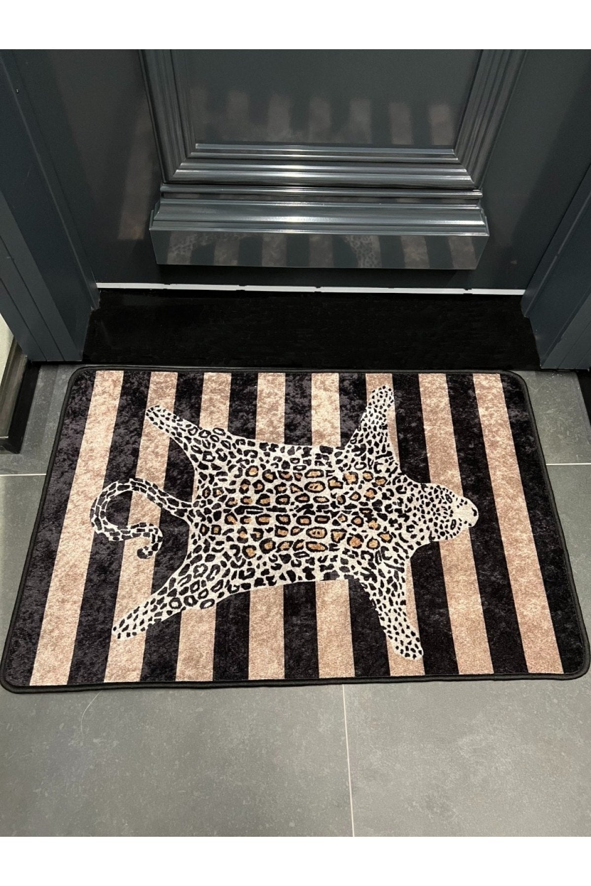Leopar Desen Kapıönü Paspası - Bej