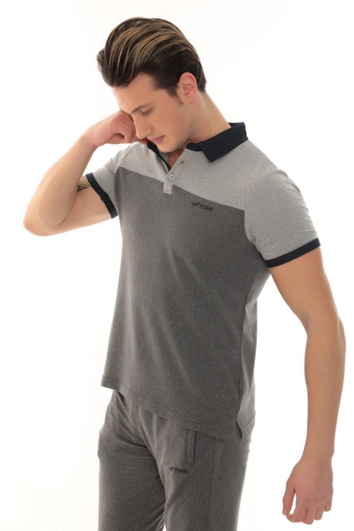 Erkek AntraMelanj Polo Yaka T-shirt Takım