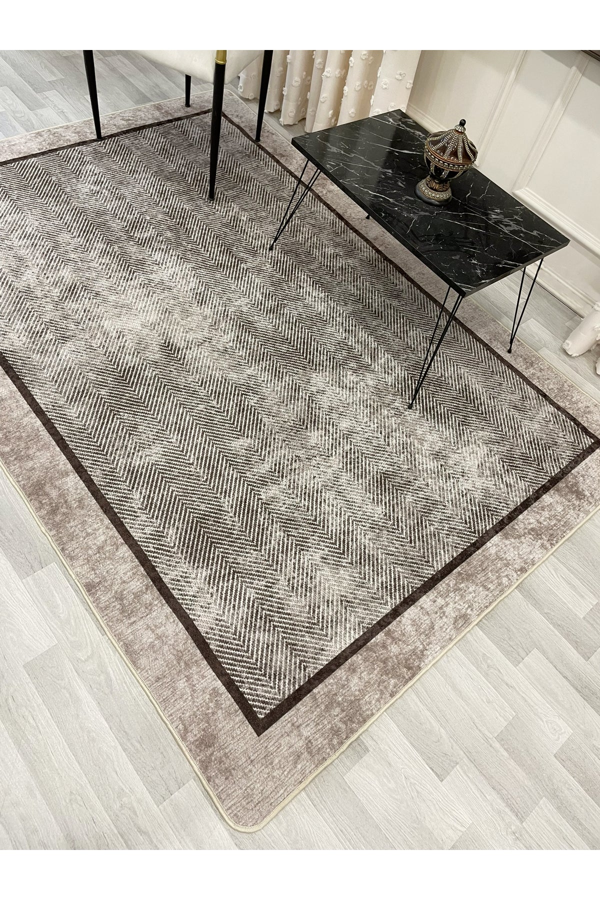 GRİ Jüt Sisal Görünüm Bordürlü Kaymaz Taban Yolluk Mutfak Halı