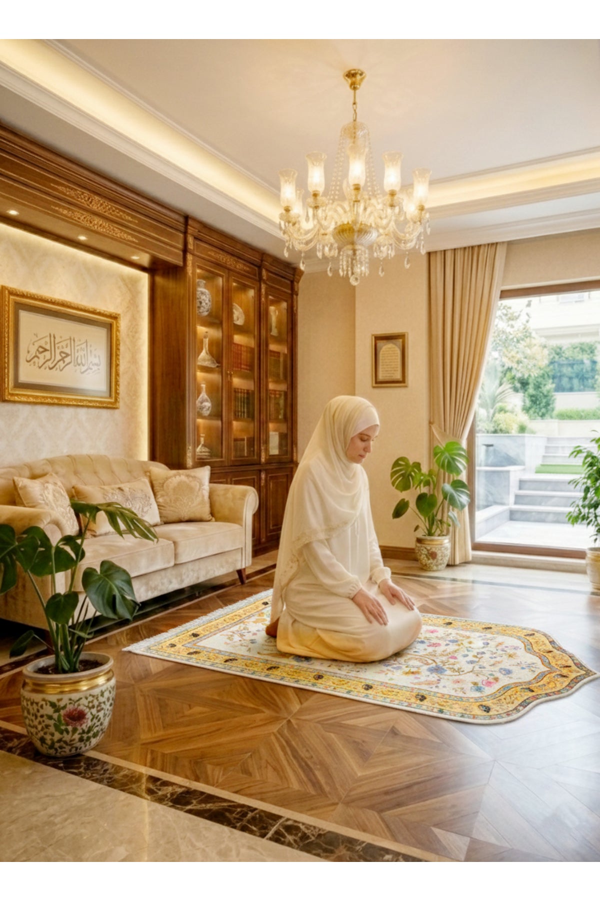 Modern Çiçekli Medine Seccade 80x140
