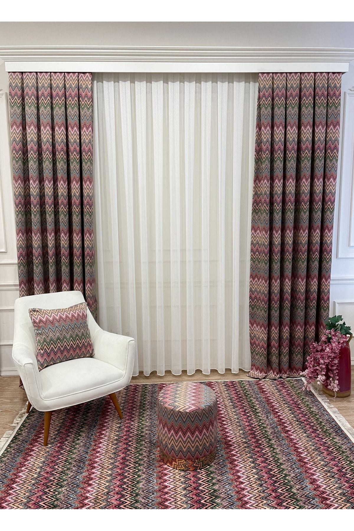 Zigzag Desenli 1/3 SIK PİLE Fon Perde