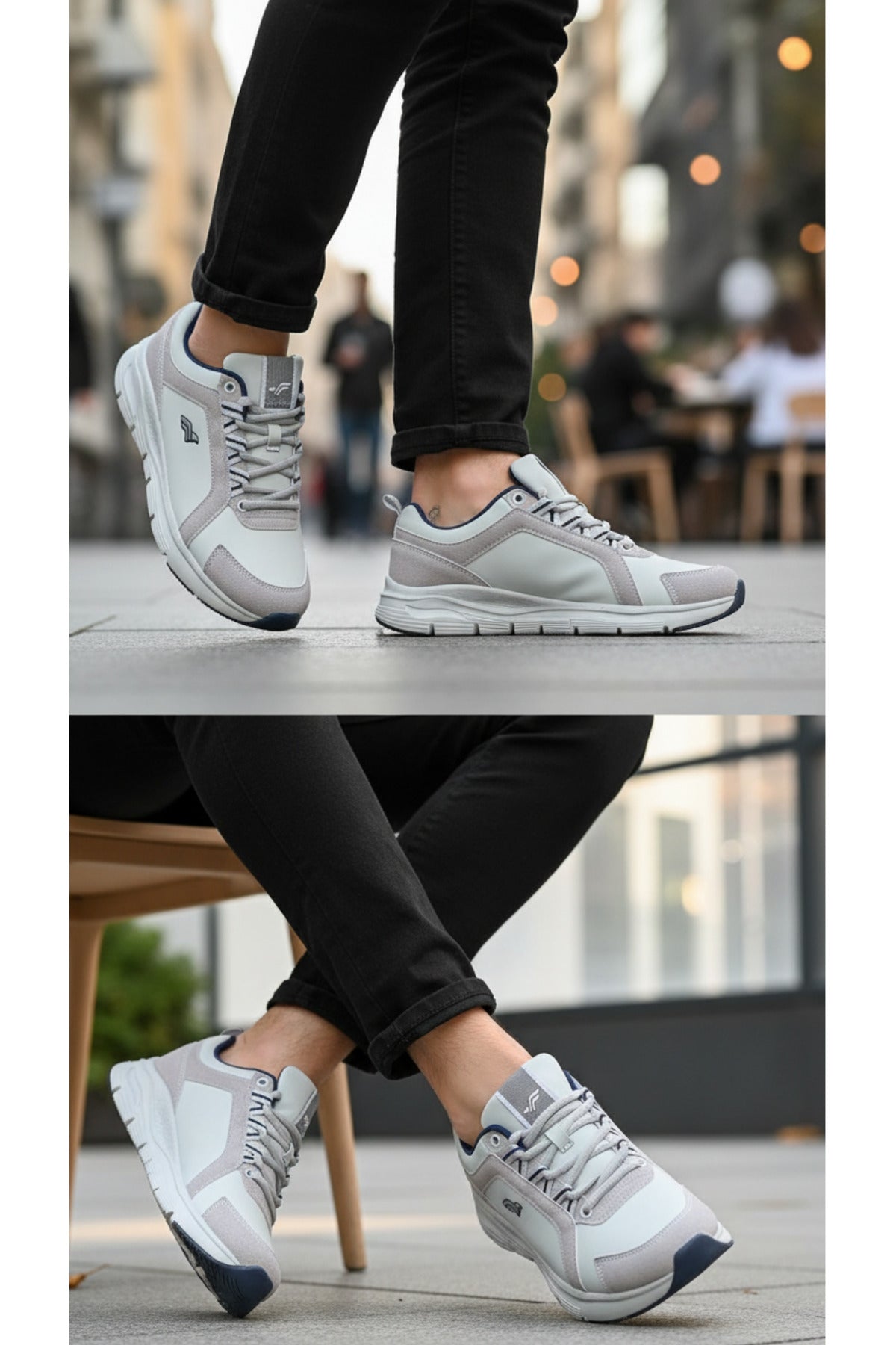 Erkek Beyaz Vizon Kalın Taban Spor Ayakkabı Rahat, Hafif, Darbe Emici Günlük Sneaker