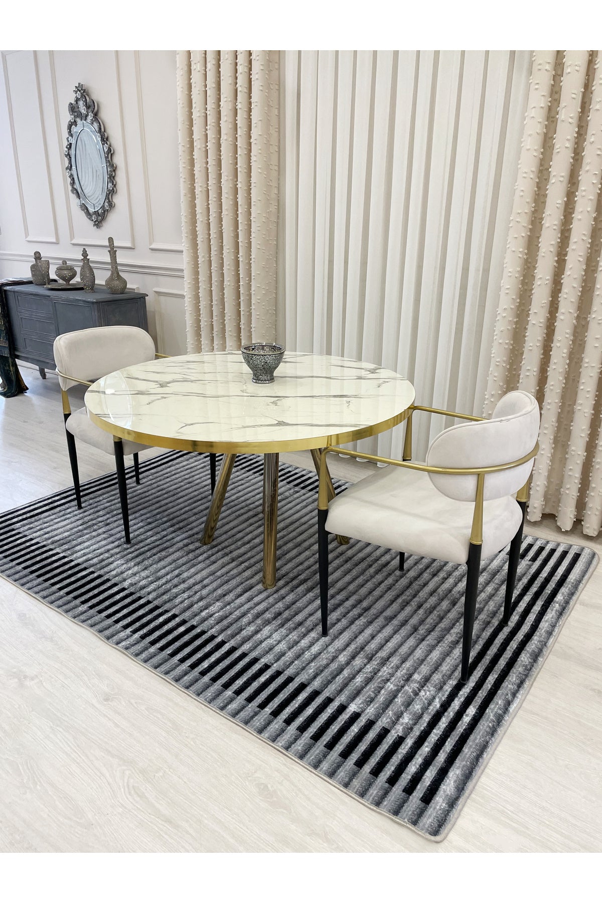 GRİ Renk Çizgi Desenli Kaymaz Taban Sisal Görünüm Yolluk Halı