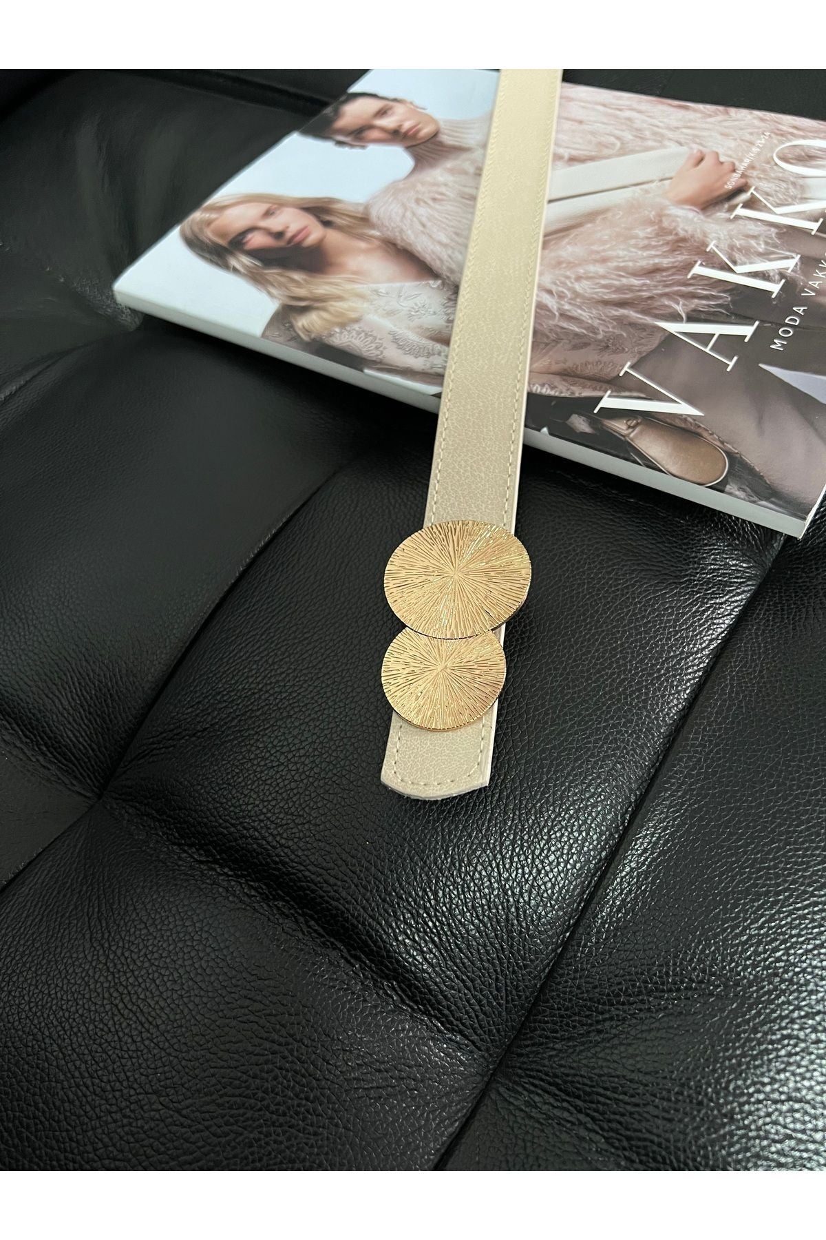 Yuvarlak Gold Toka Kadın Kemeri, Pantolon Kemeri, Ceket Kemeri, Elbise Kemeri, Gömlek Kemeri