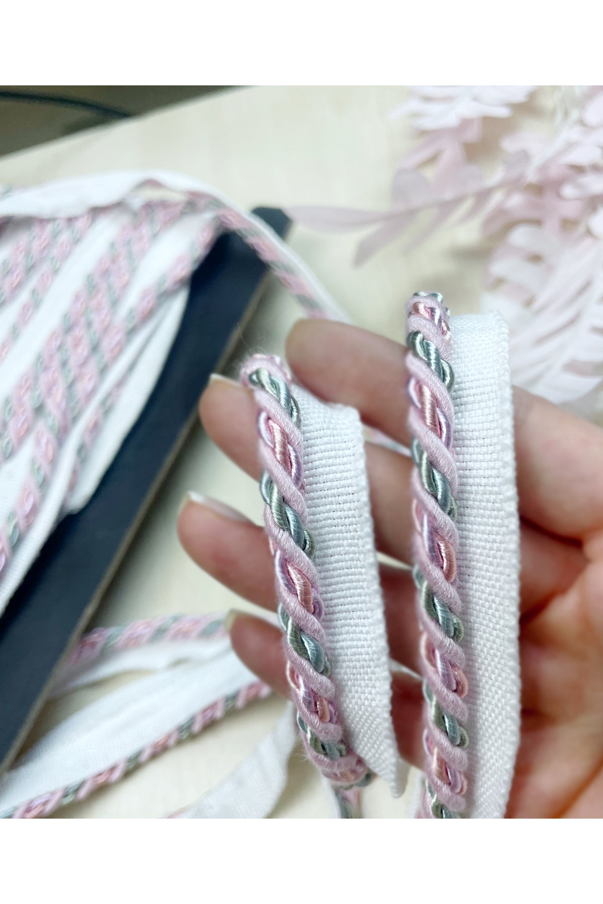 3 METRE - BEYAZ-PEMBE-SARI Renk Kalın Halat Kordon