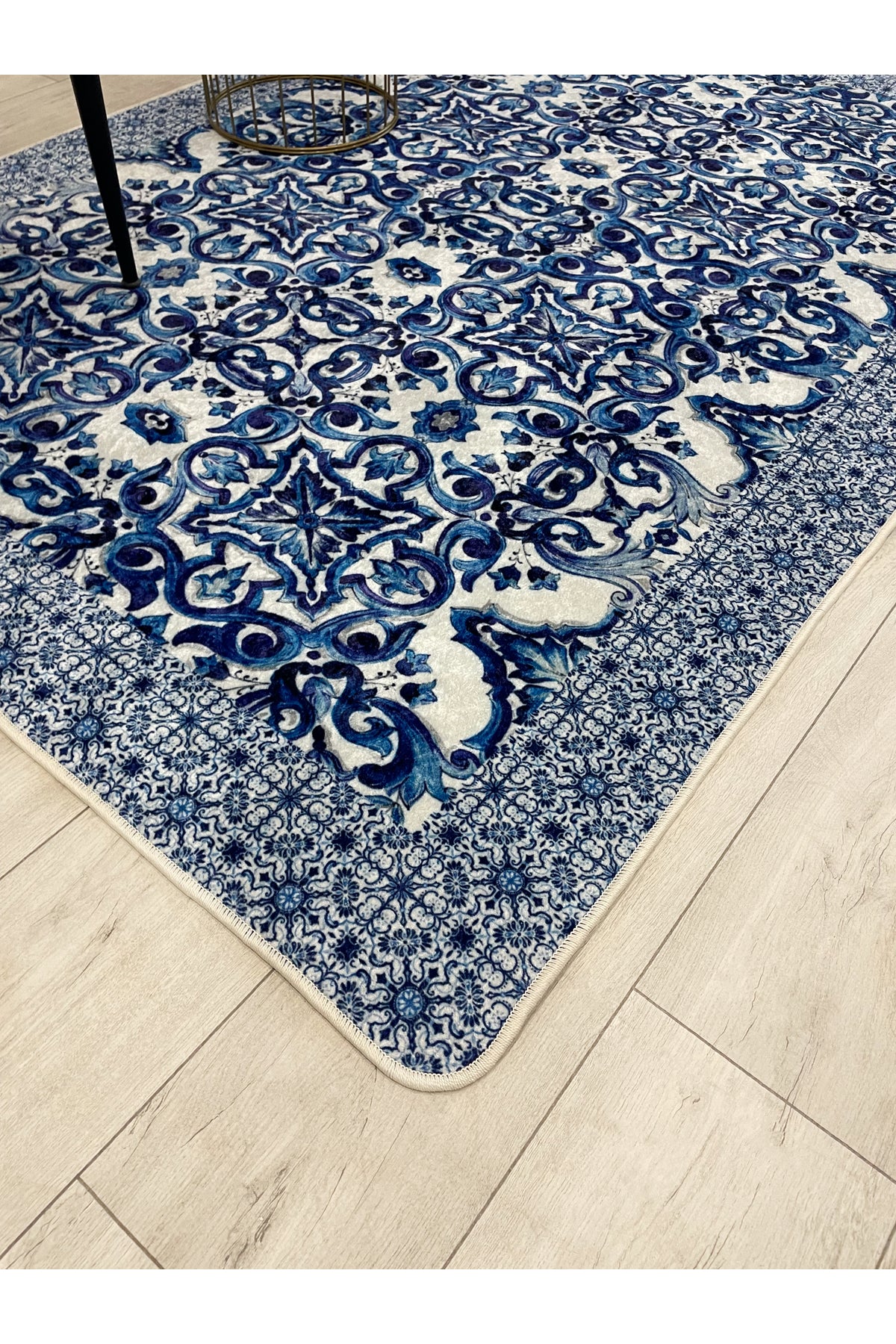 Lacivert-Gri Blue Blanc Modern Lateks Kaymaz Taban Halı